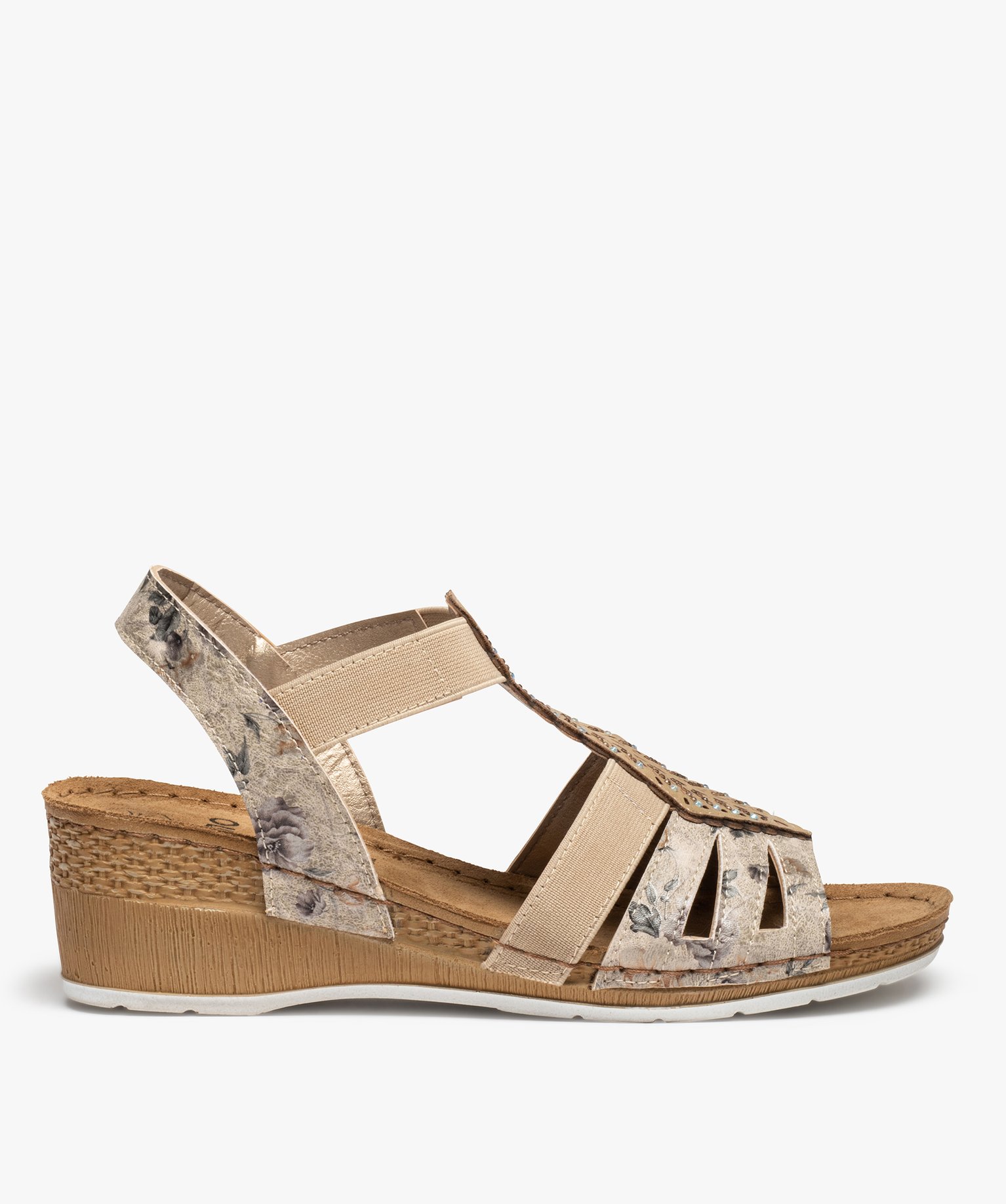 Sandales femme confort compensées à brides élastiques - 39 - beige - GEMO