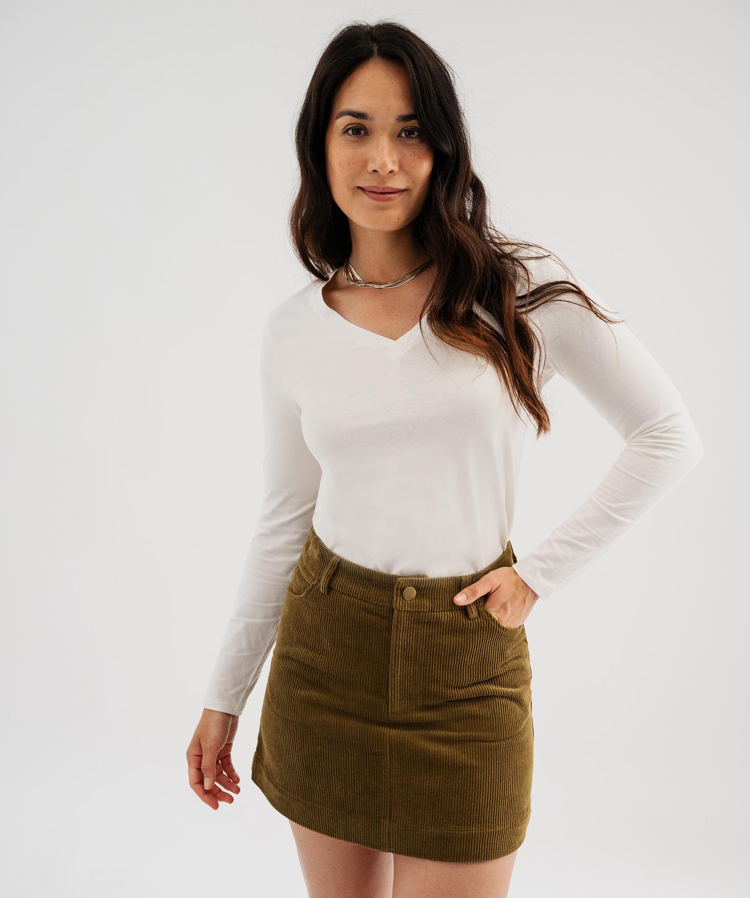 Tee-shirt manches longues et col V uni femme - 36/S - ecru - GEMO
