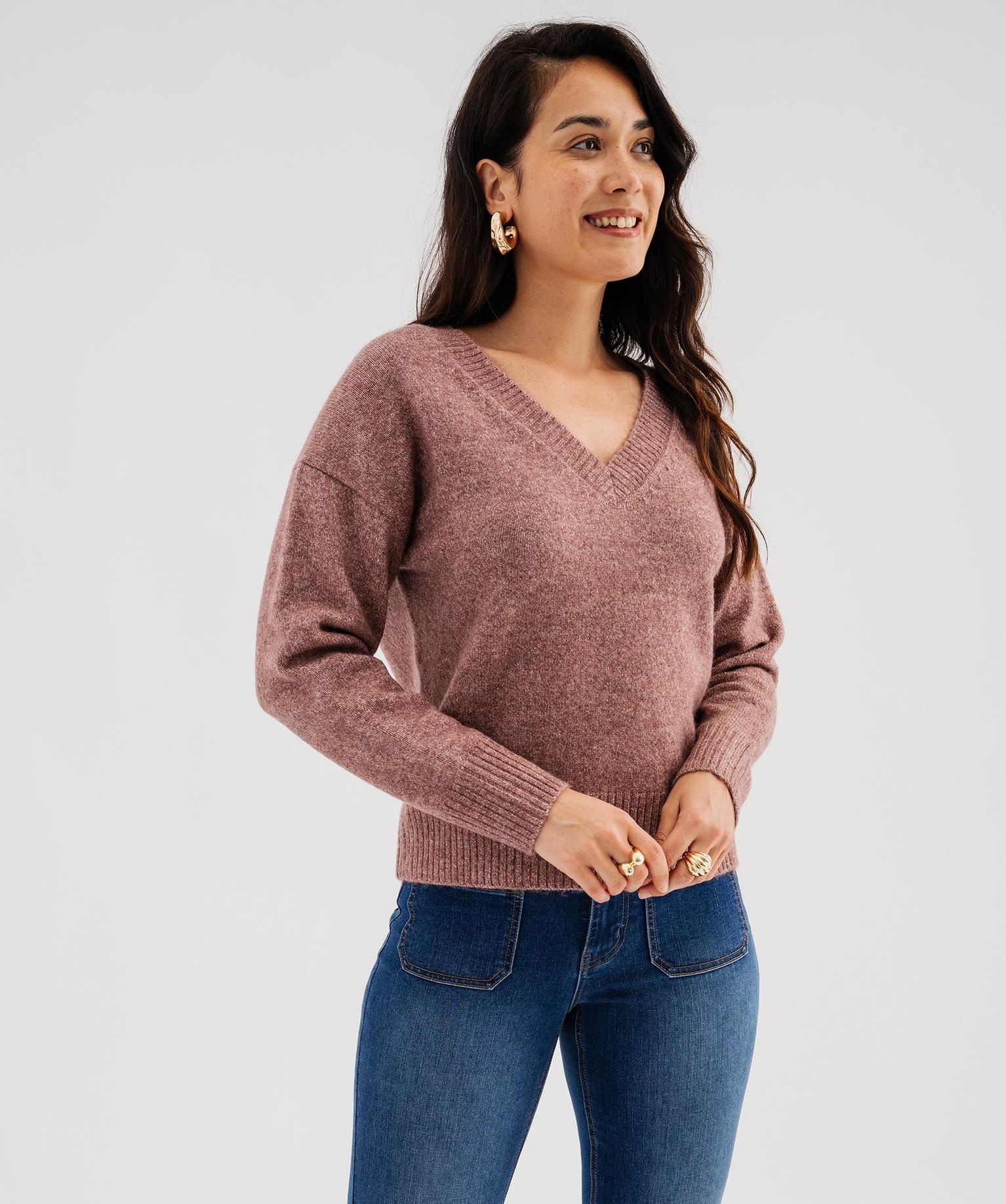 Pull col V femme - 42-44/L - rose - GEMO