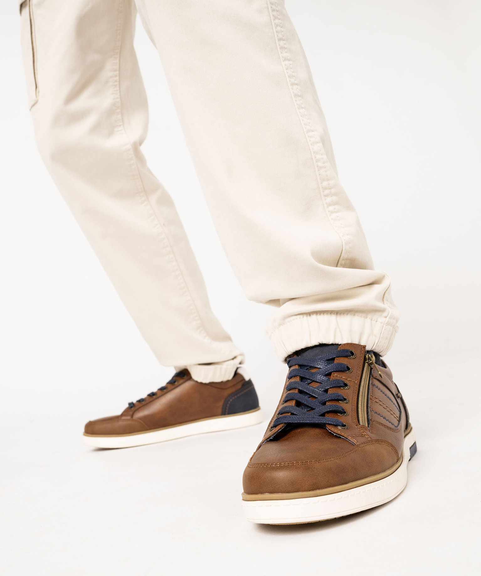 Baskets homme casual à zip latéral et lacets cirés - 43 - marron vif - URBAN STEPS