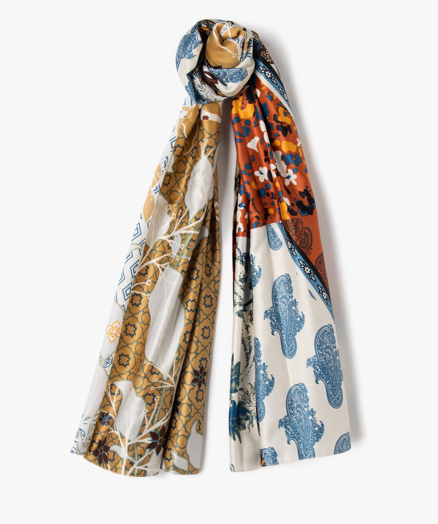 Foulard en satin à motifs géométriques et fleuris femme - TU - multicolore - GEMO