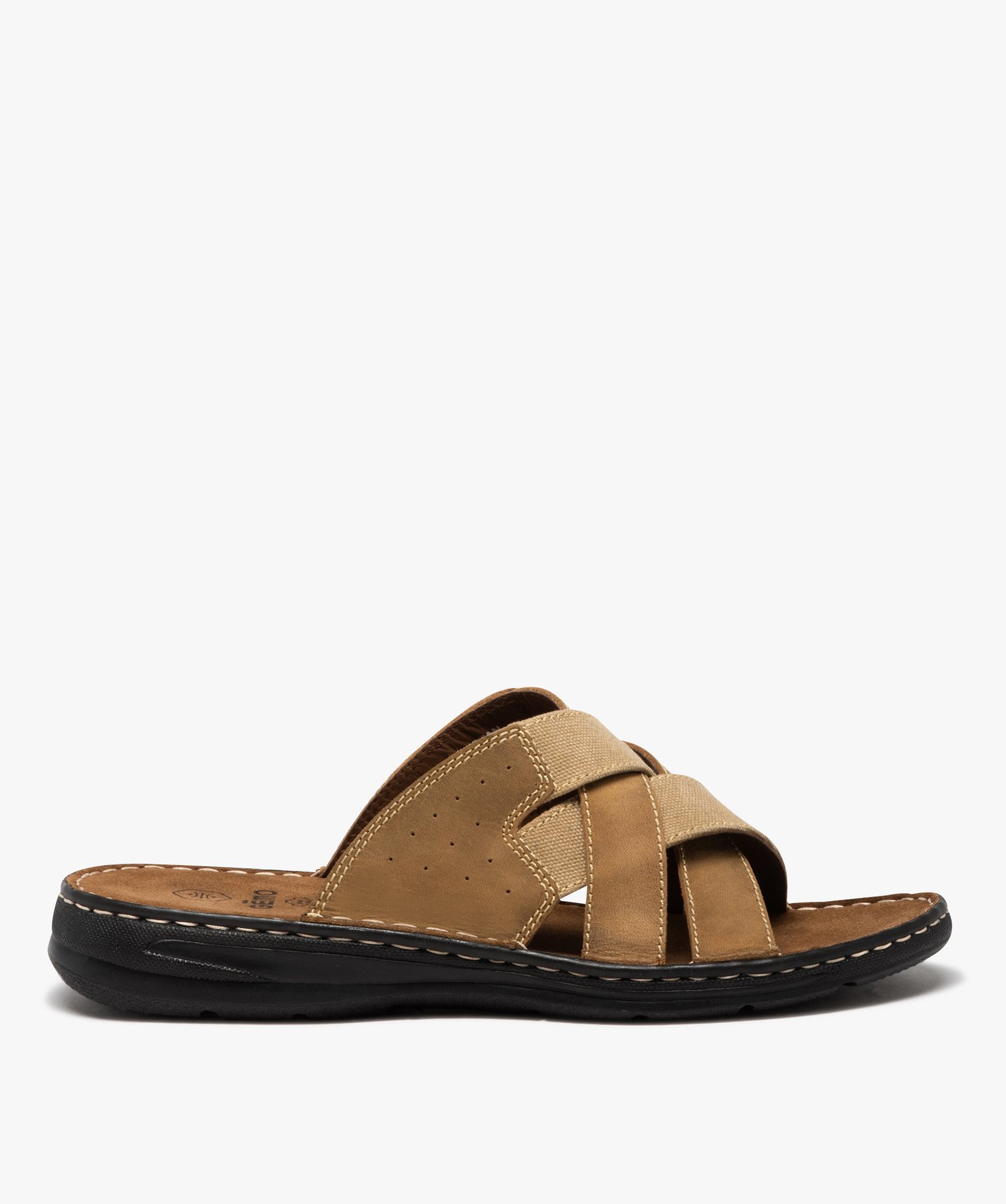 Mules homme avec brides croisées bi-matières - 43 - beige - GEMO