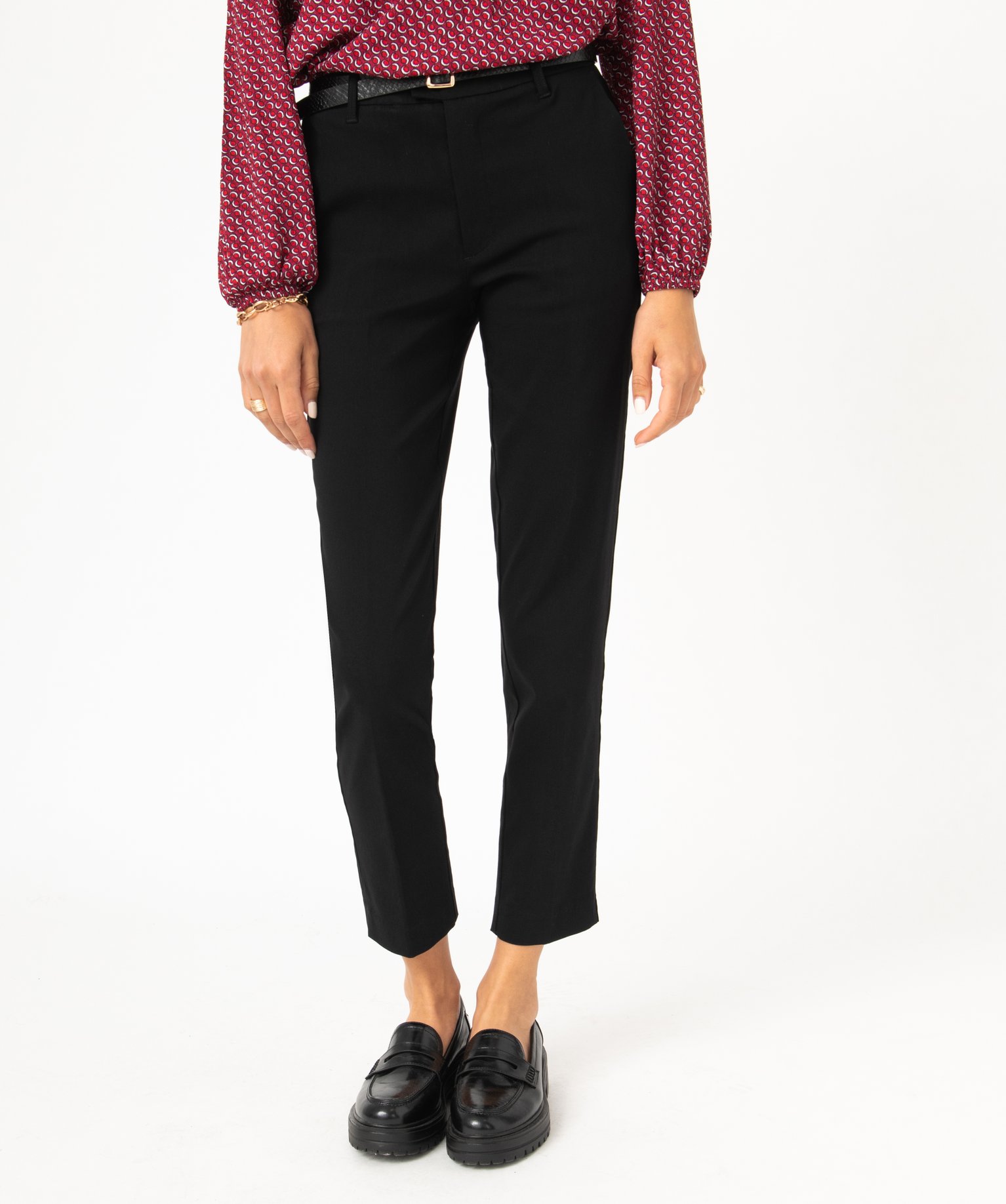 Pantalon en toile extensible coupe slim avec ceinture femme - 38 - noir - GEMO