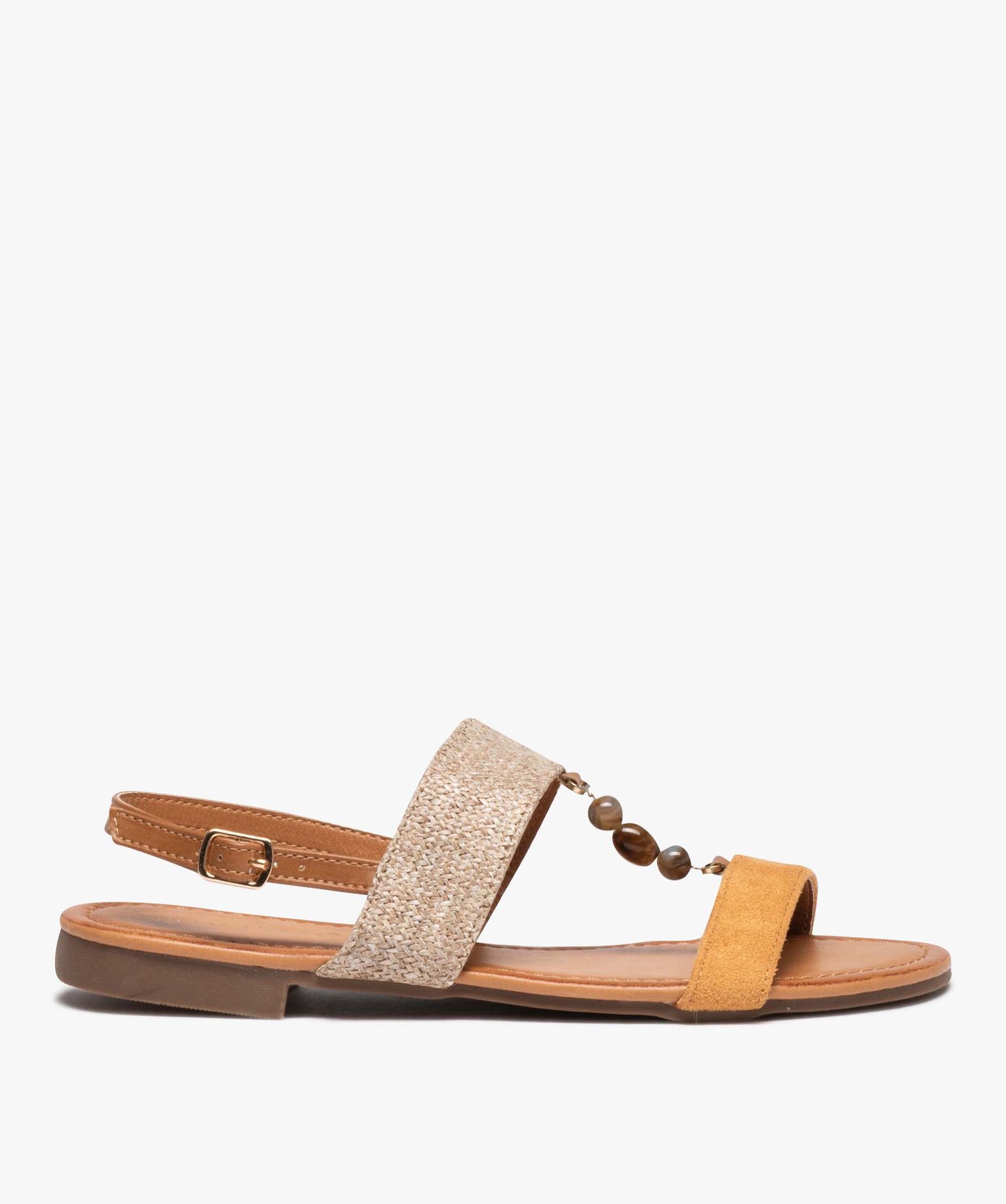 Sandales femme plates ornées de pierres avec brides en tissu - 36 - camel - GEMO