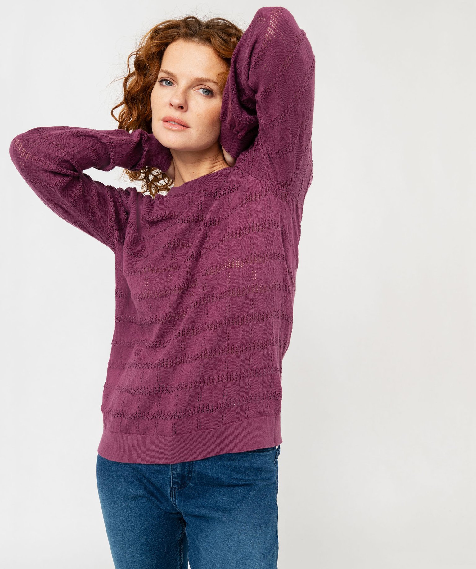 Pull fin en maille ajourée femme - L - violet - GEMO