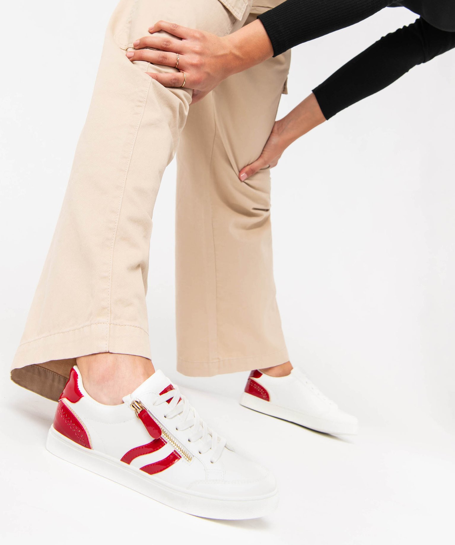 Baskets femme à zip fantaisie avec détails vernis contrastants - 38 - blanc - GEMO