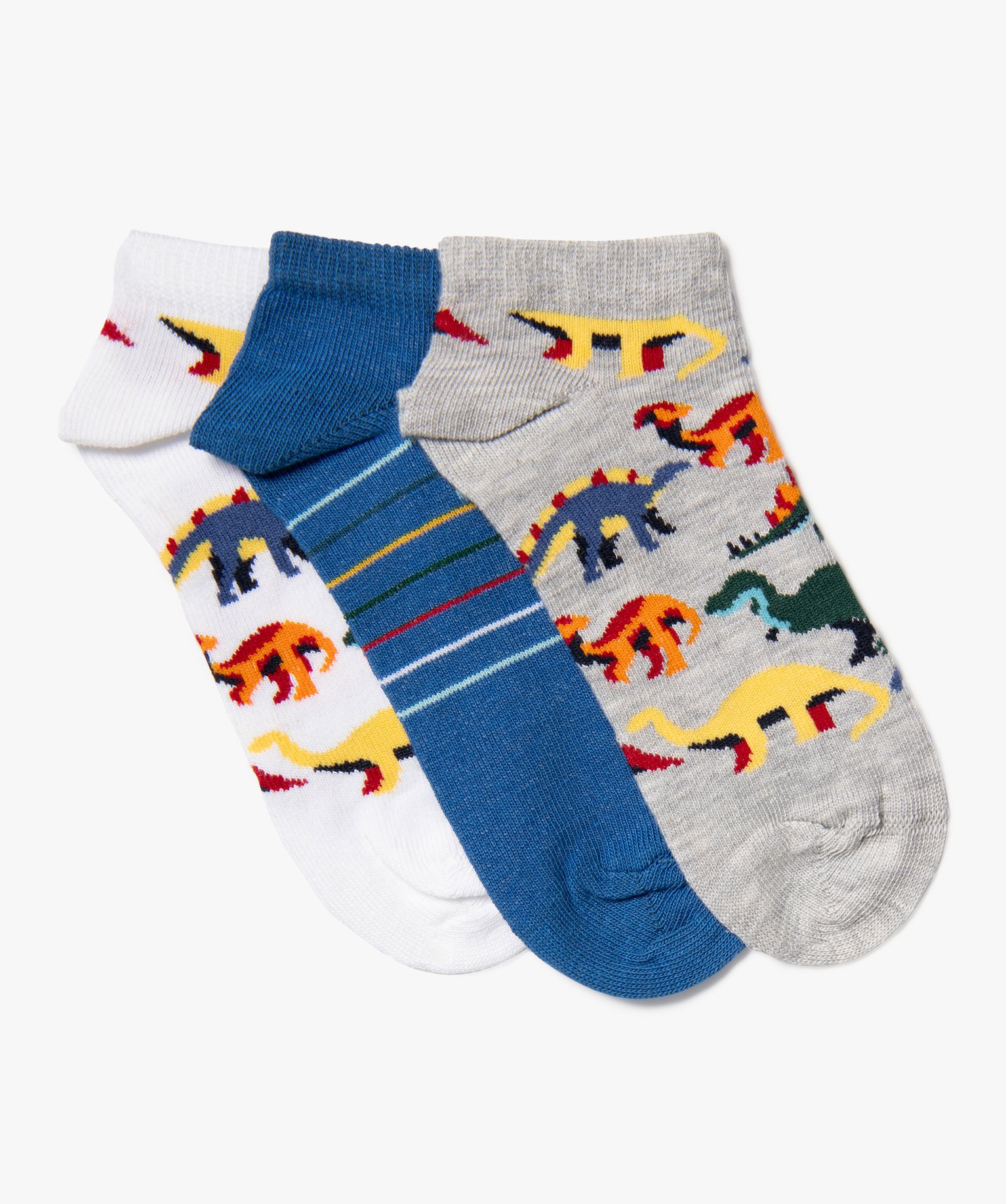 Chaussettes ultra courtes à motifs dinosaures garçon (lot de 3) - 31/34 - blanc standard - GEMO