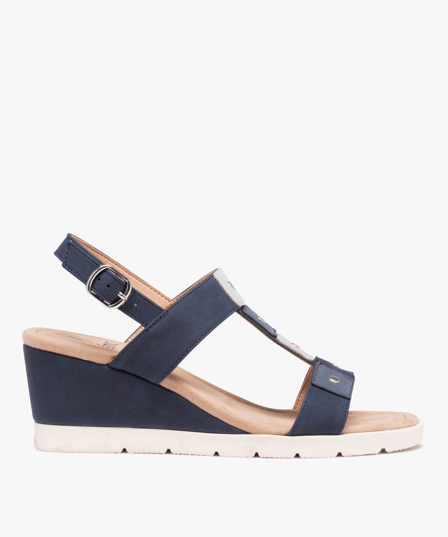 Sandales compensées femme confort en suédine - 36 - bleu - GEMO