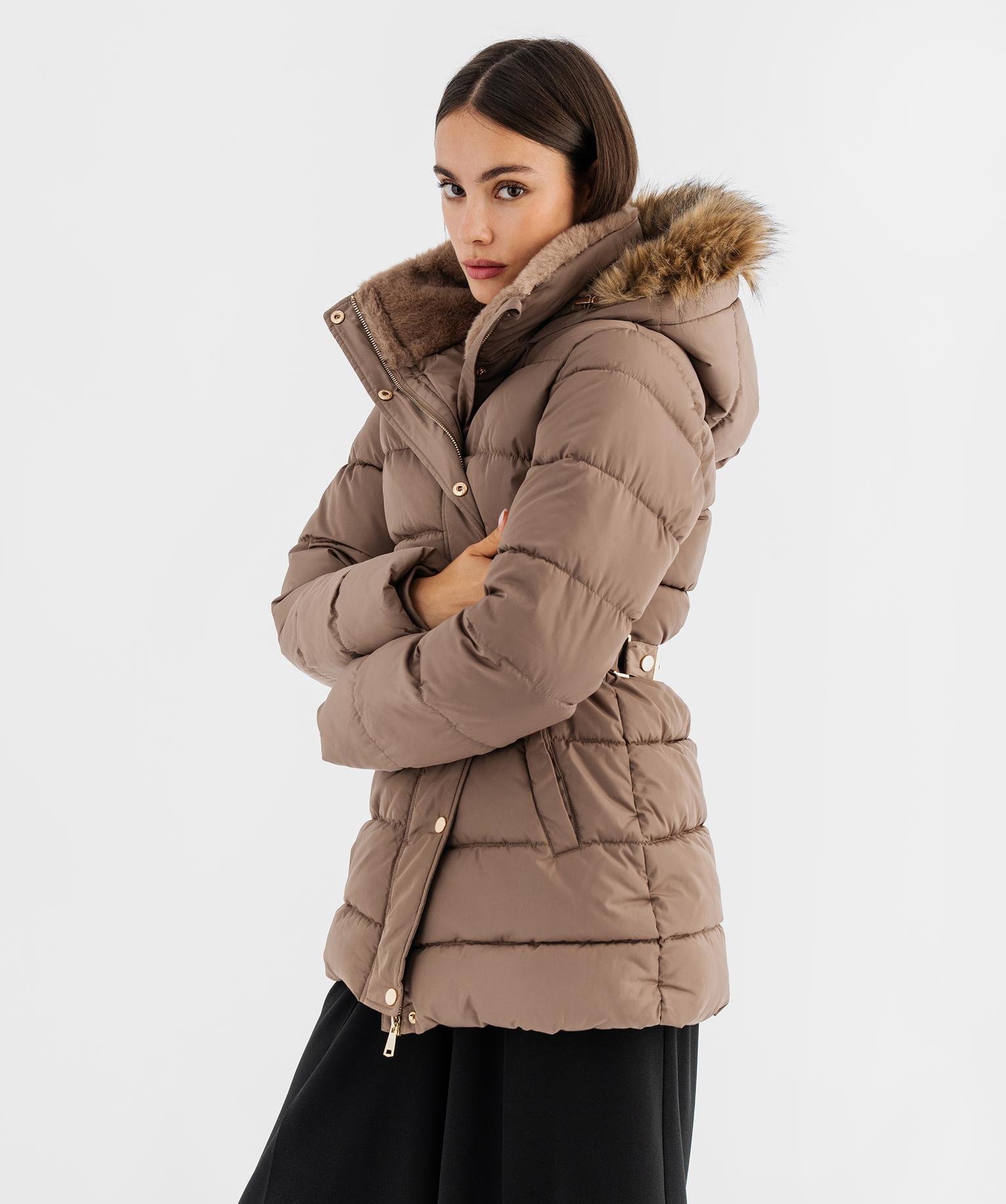Doudoune mi-longue à capuche femme - 46-48/XL - taupe - GEMO