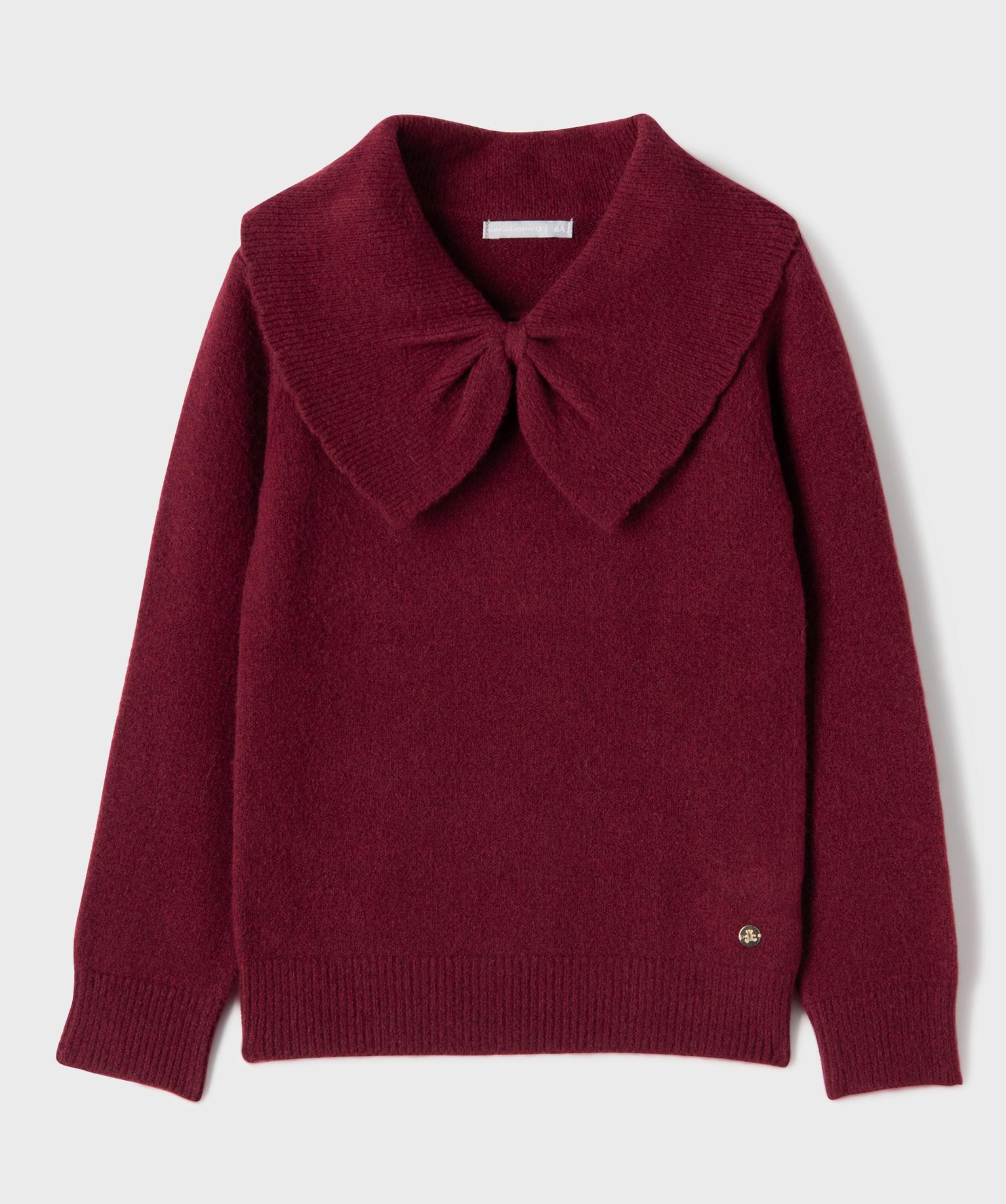 Pull en maille douce à grand col fantaisie fille - LuluCastagnette - 5A - prune - LULUCASTAGNETTE