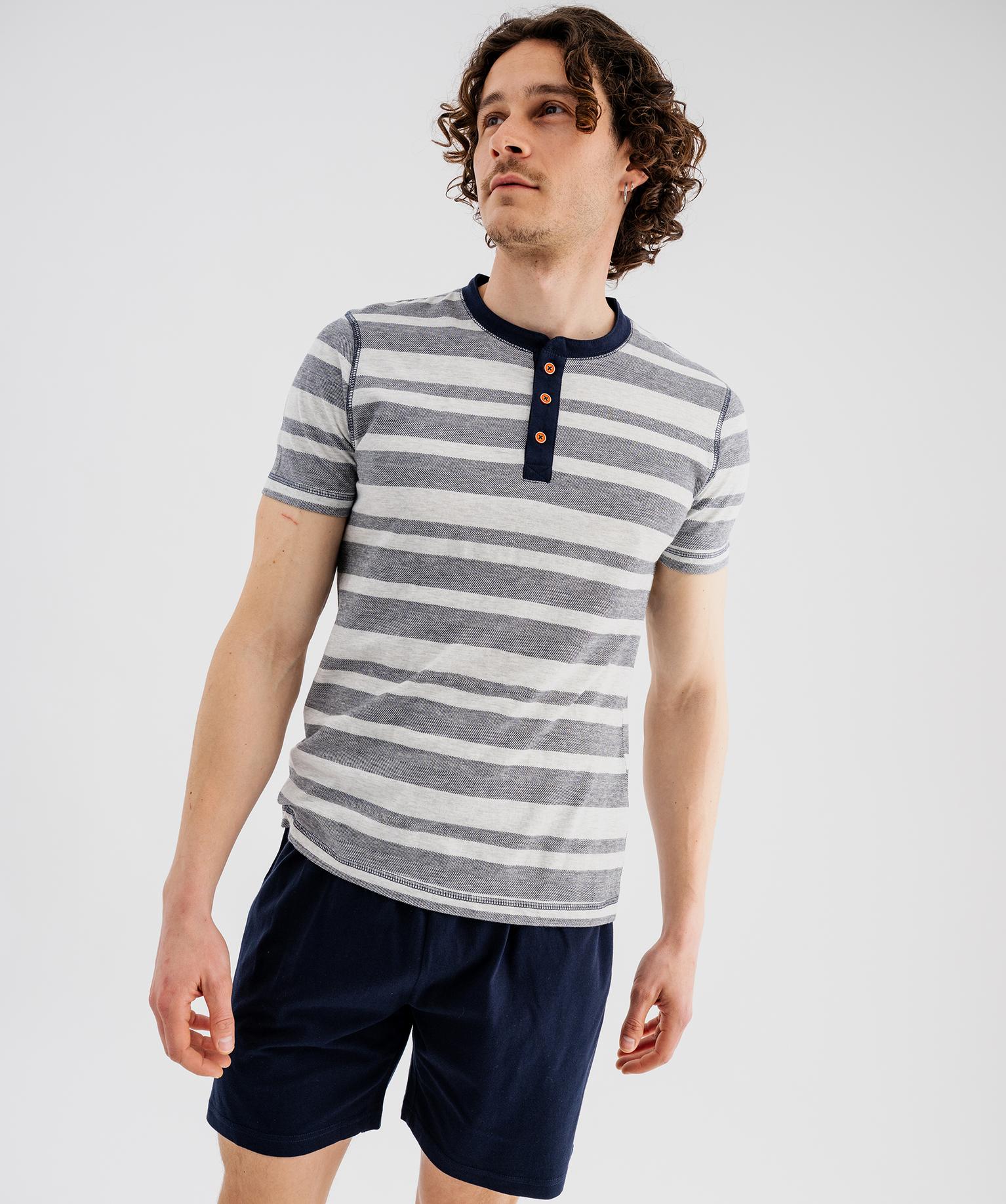 Pyjashort avec haut rayé et bas uni homme - L - marine - GEMO
