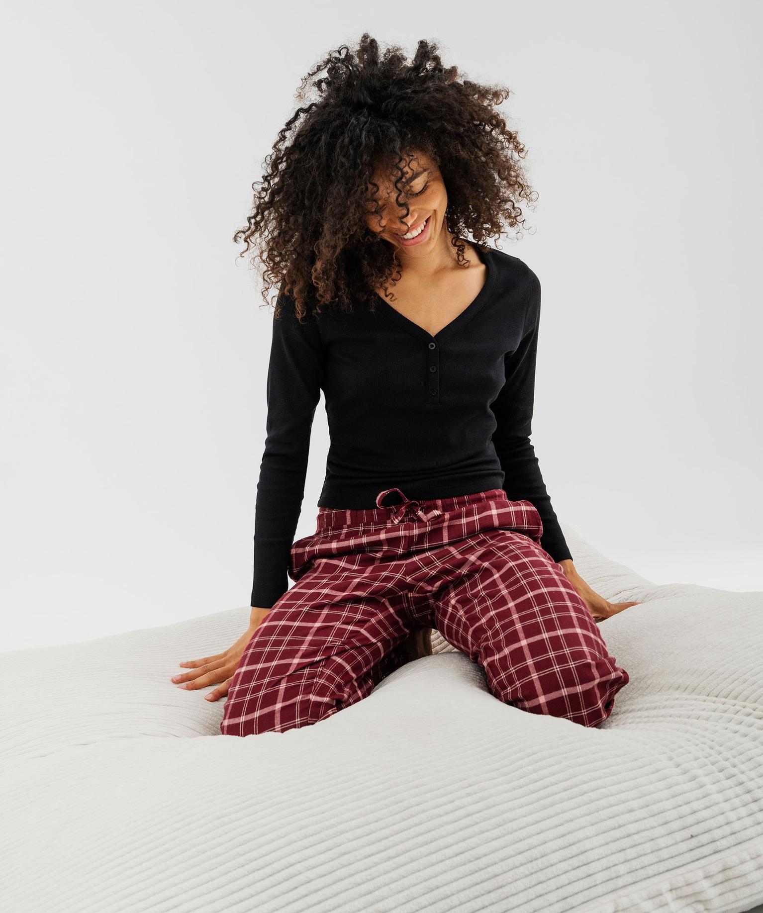 Pantalon de pyjama en flanelle à carreaux et taille élastiquée femme - GEMO