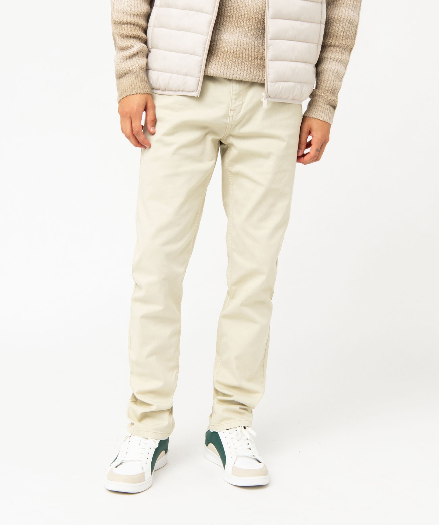 Pantalon homme straight uni en coton stretch - 42 - ecru - GEMO