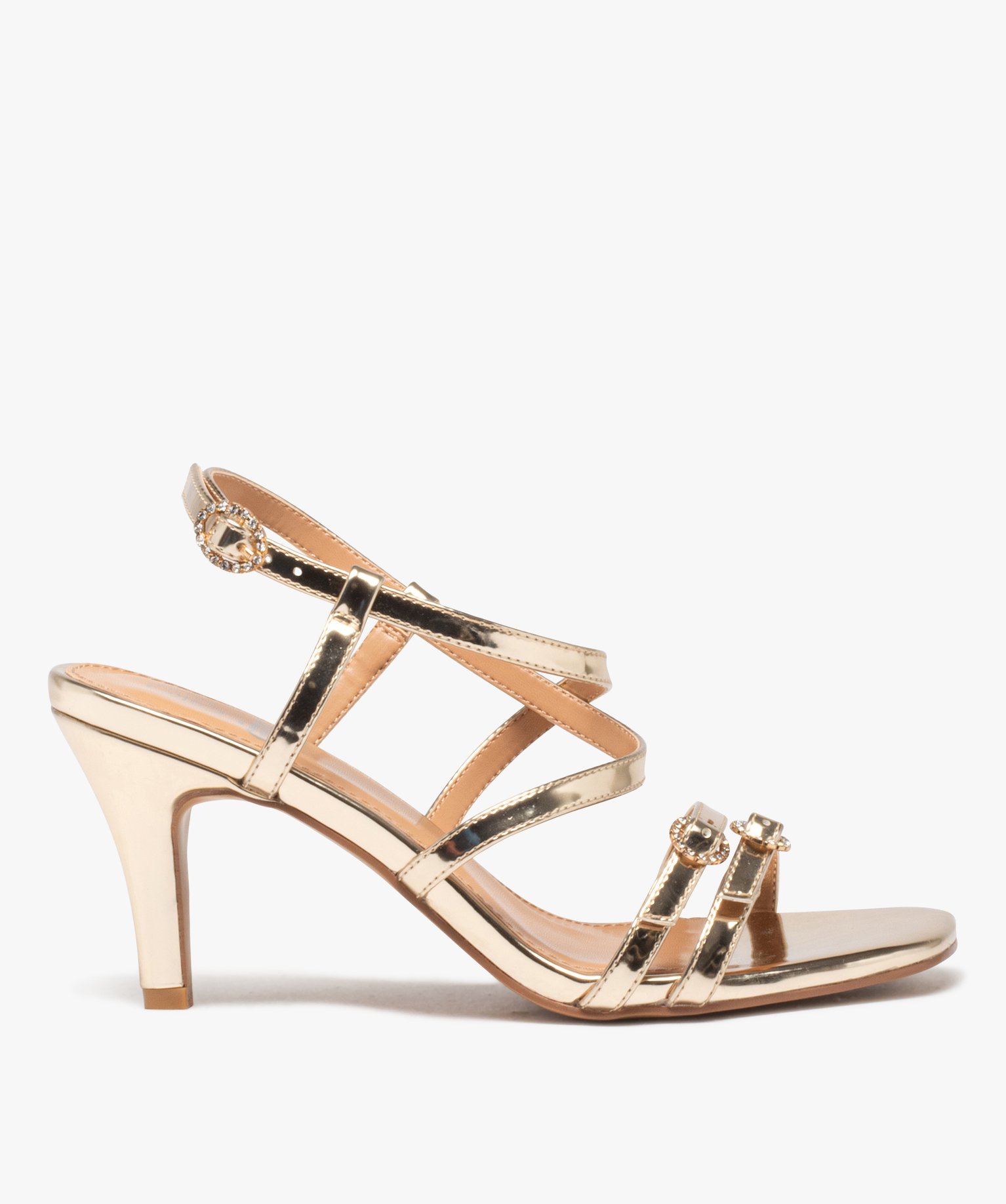 Sandales femme à talon fin métallisées et brides à boucle fantaisie - 40 - or - GEMO