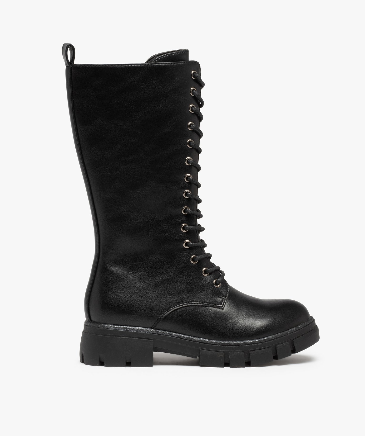 Bottes fille unies à semelle crantée fermeture lacets et zip - 32 - noir - GEMO