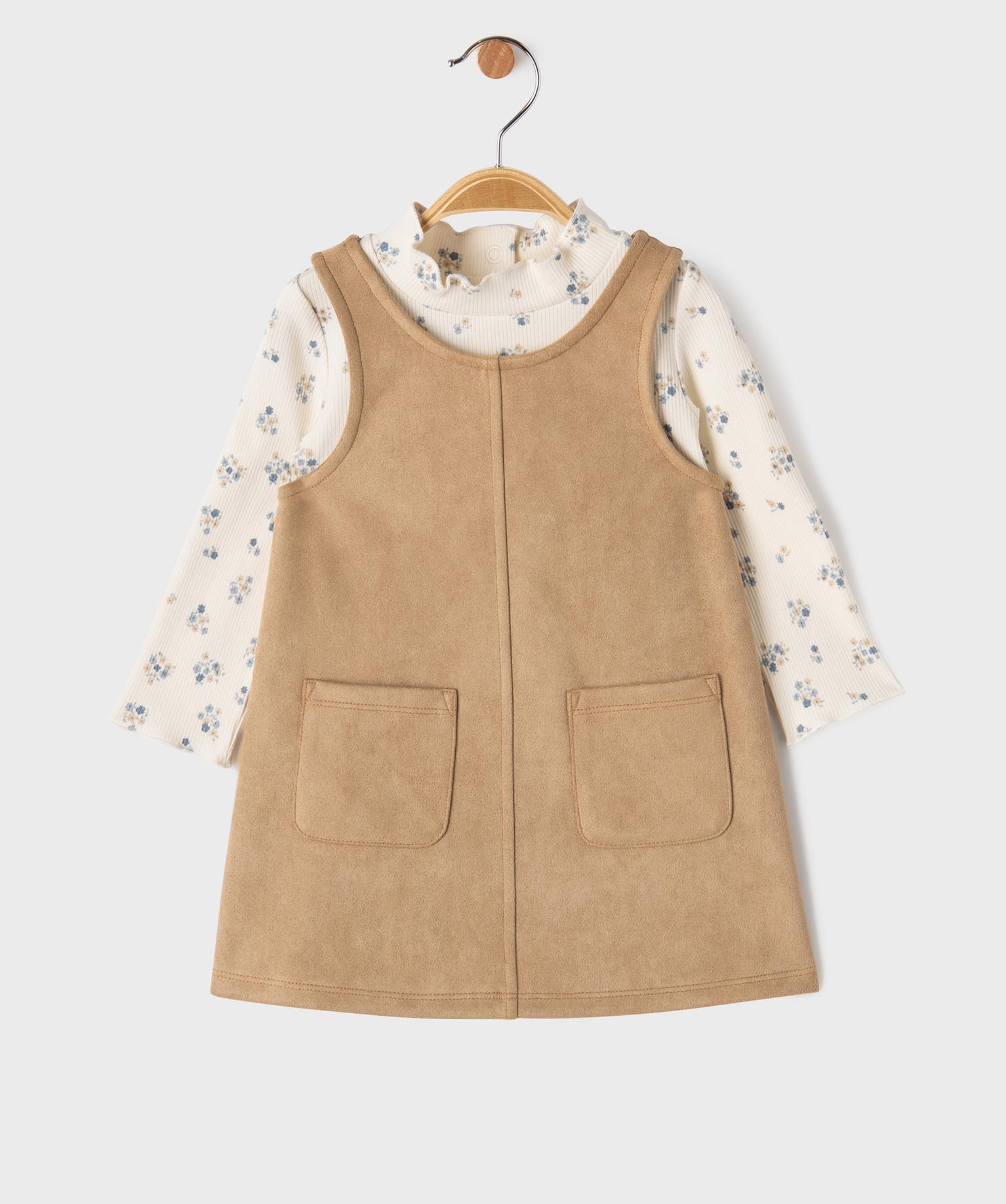 Ensemble 2 pièces robe + tee-shirt manches longues bébé fille - 12M - beige standard - GEMO