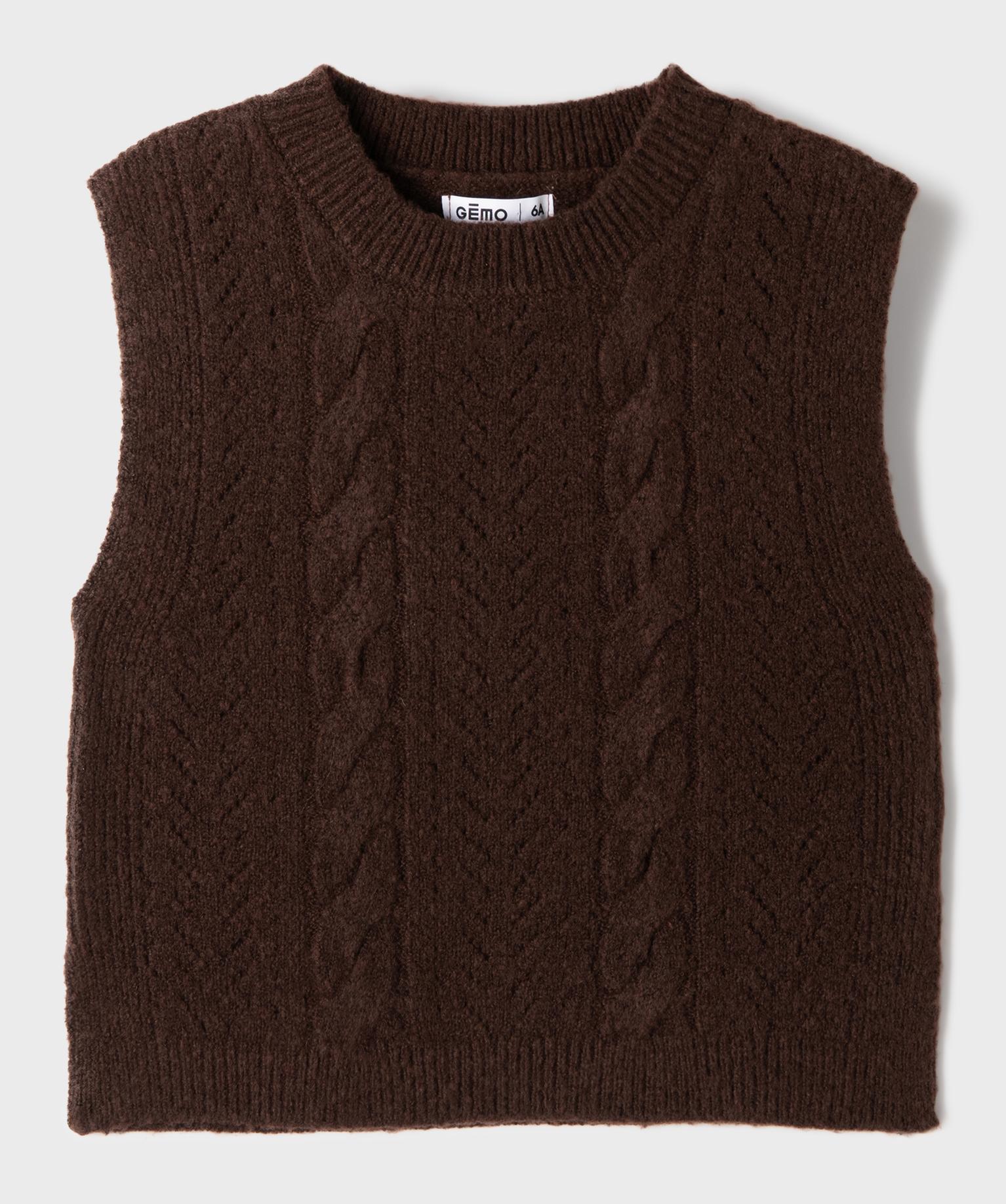 Pull sans manches en maille torsadée fille - 8A - marron fonce - GEMO