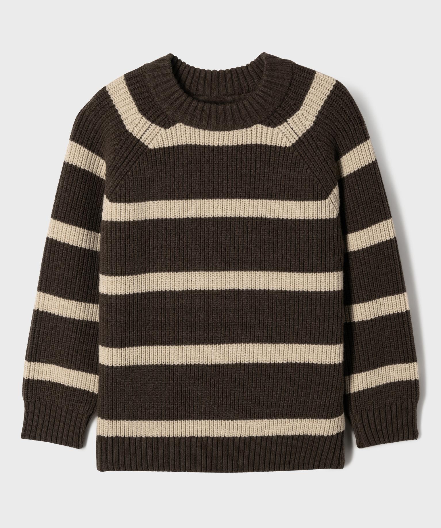 Pull rayé en grosse maille à emmanchures raglan garçon - 12A/XXS - marron - GEMO