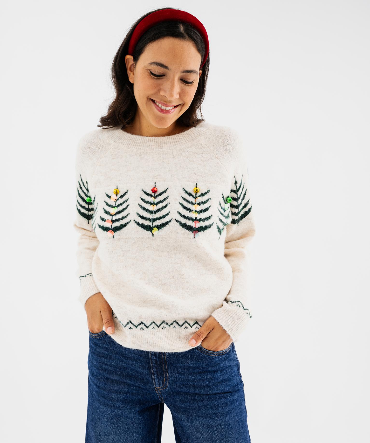 Pull de Noël col rond femme - 46-48/XL - beige clair - GEMO
