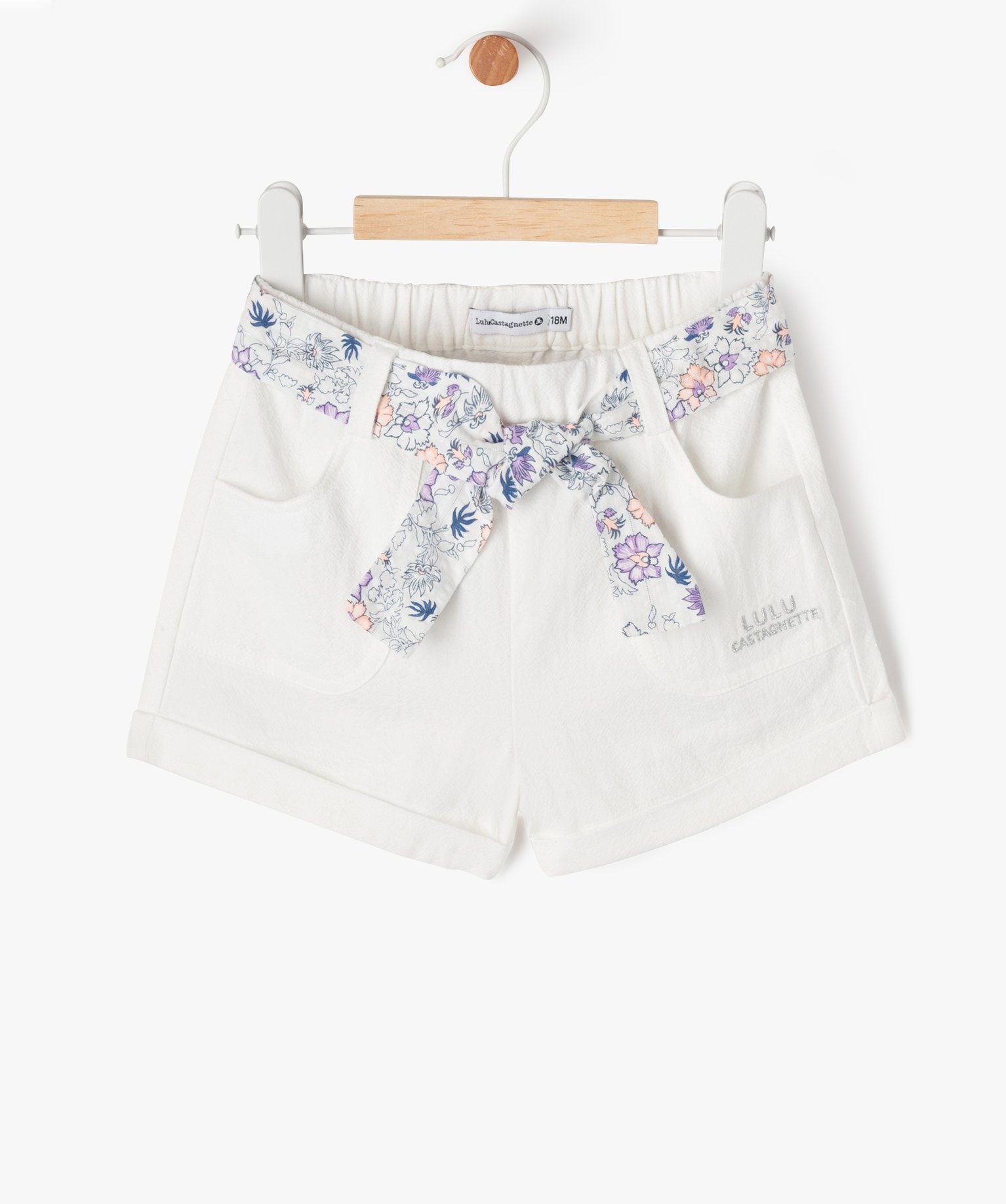 Short taille haute ceinturée bébé fille - LuluCastagnette - 6M - ecru - LULUCASTAGNETTE