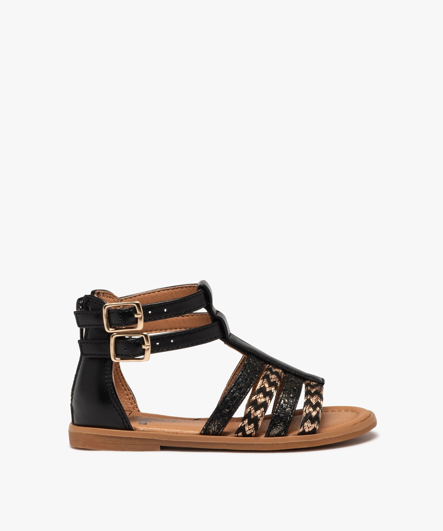 Sandales fille à talon fermé avec double brides boucle - 24 - noir - GEMO