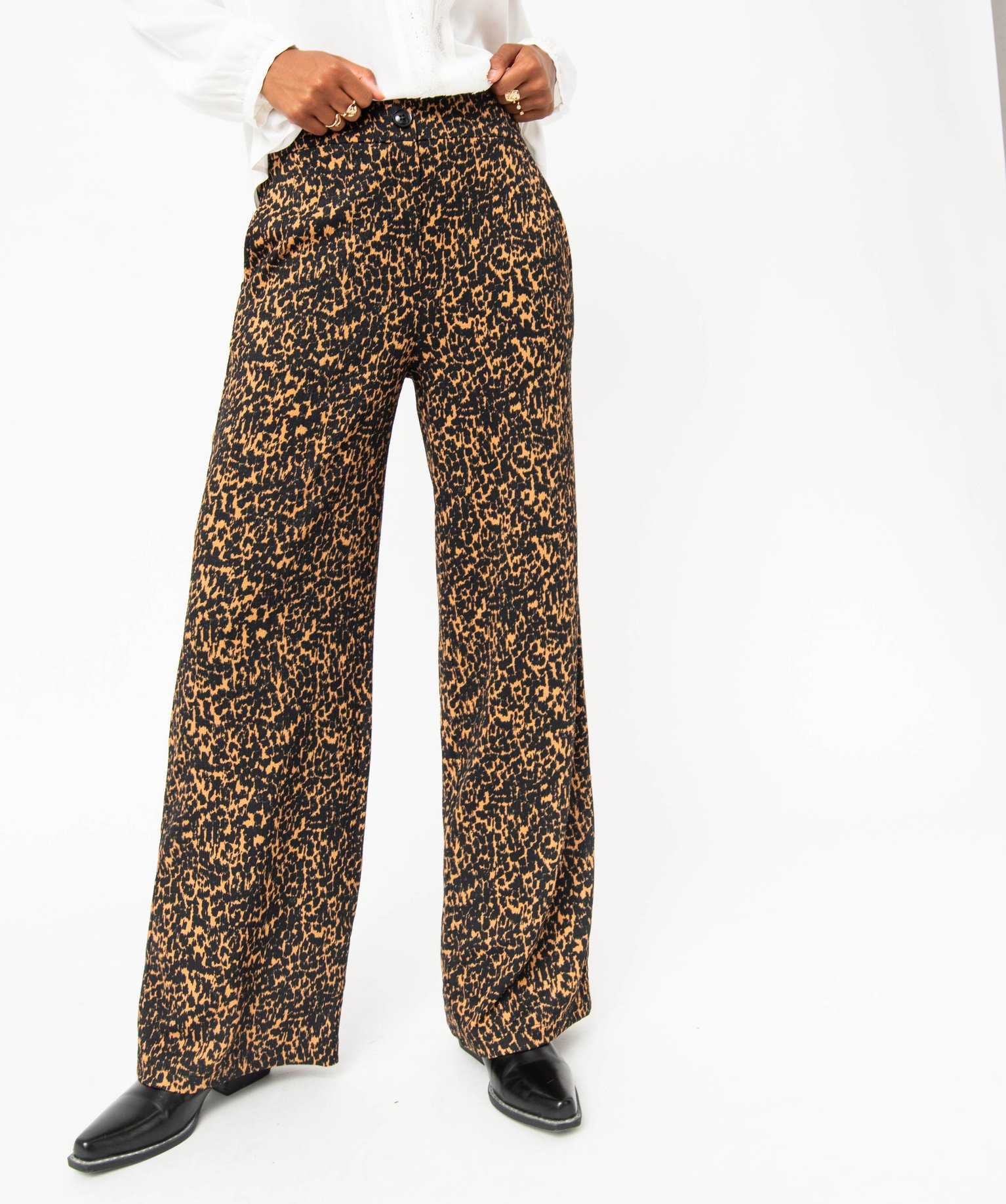 Pantalon large imprimé en maille texturée femme - L - imprime - GEMO