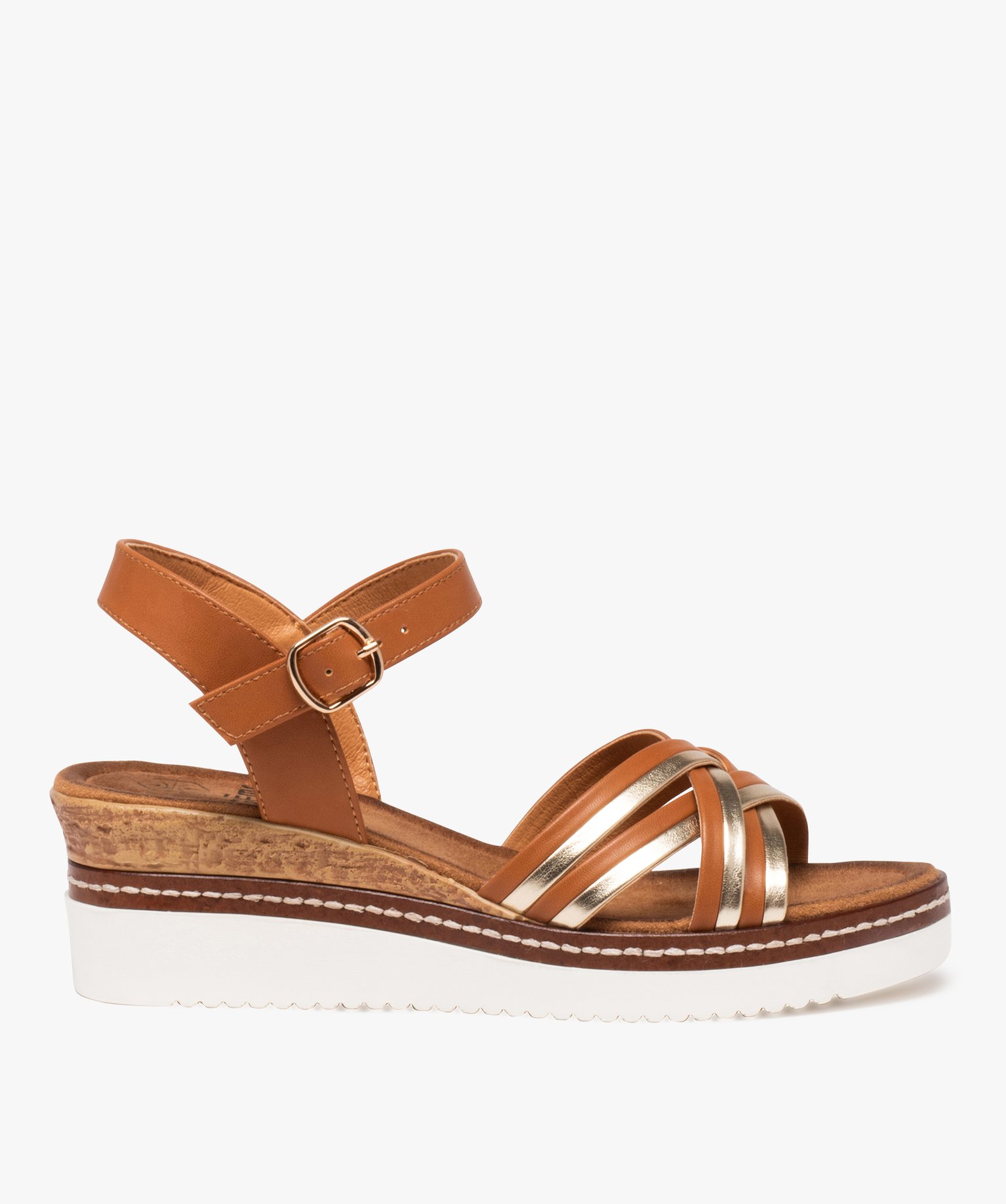 Sandales femme à semelle compensée contrastante - 41 - camel - GEMO