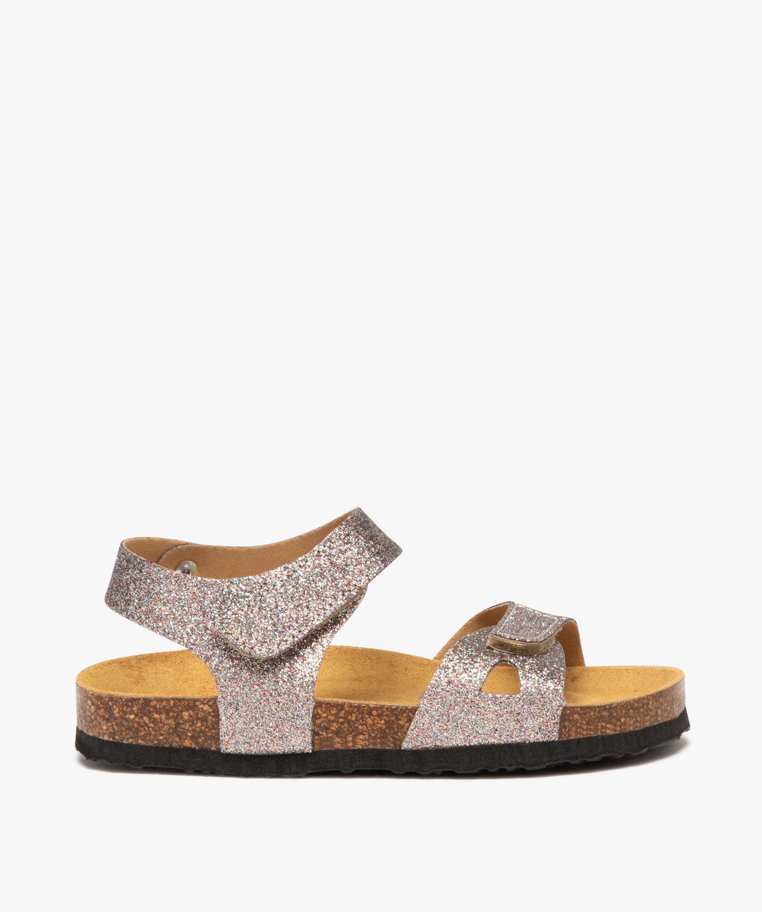 Sandales fille unies avec double bride scratch à paillettes - 35 - argent - GEMO