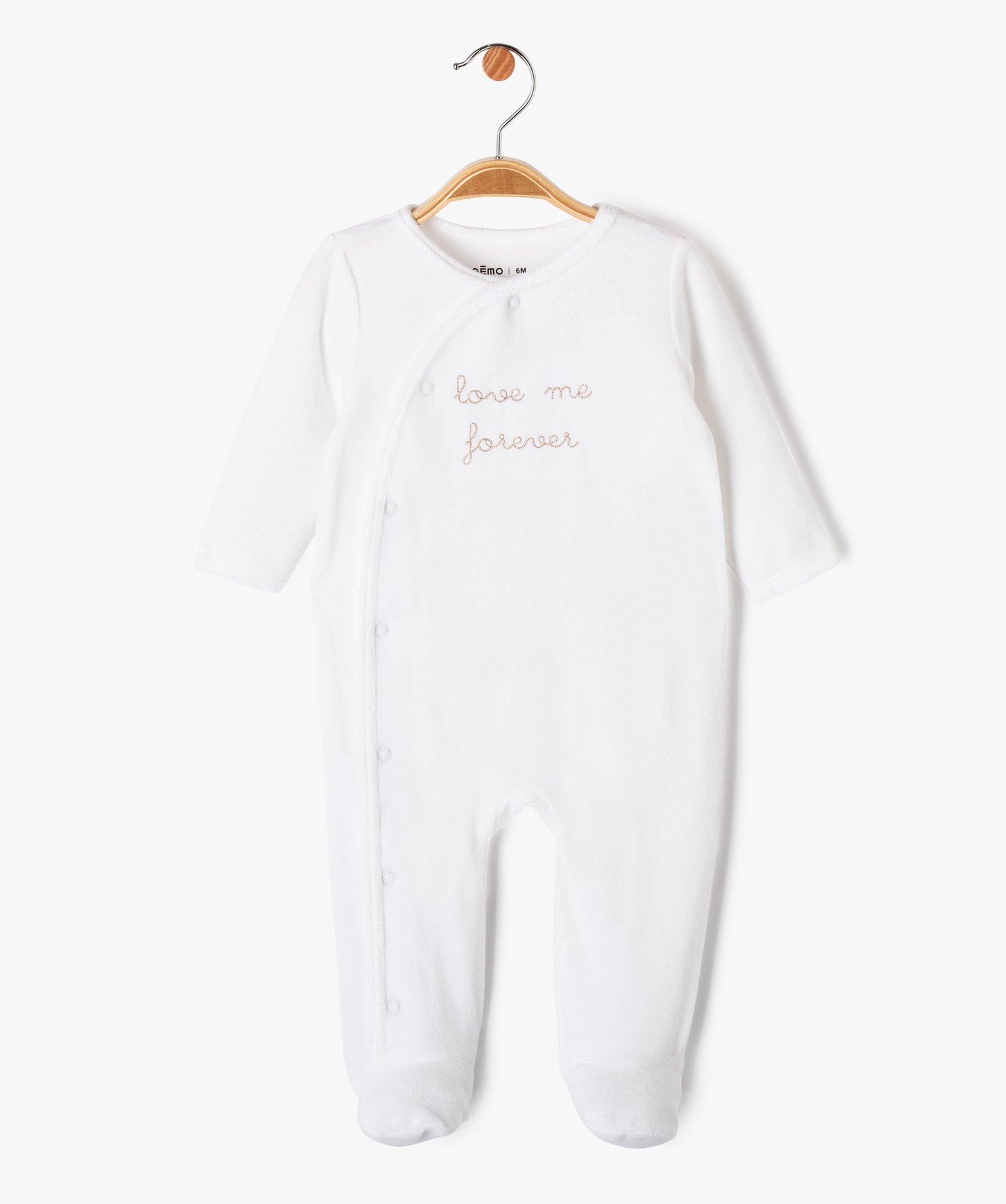 Pyjama en velours avec message brodé bébé fille - Préma - blanc - GEMO