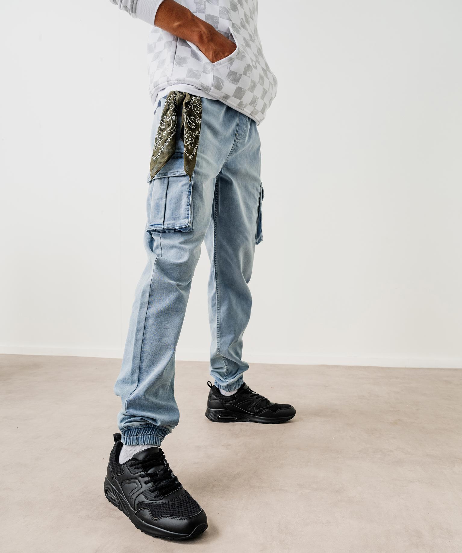 Jean jogger cargo en denim très extensible garçon - 14A/XS - bleu standard - GEMO