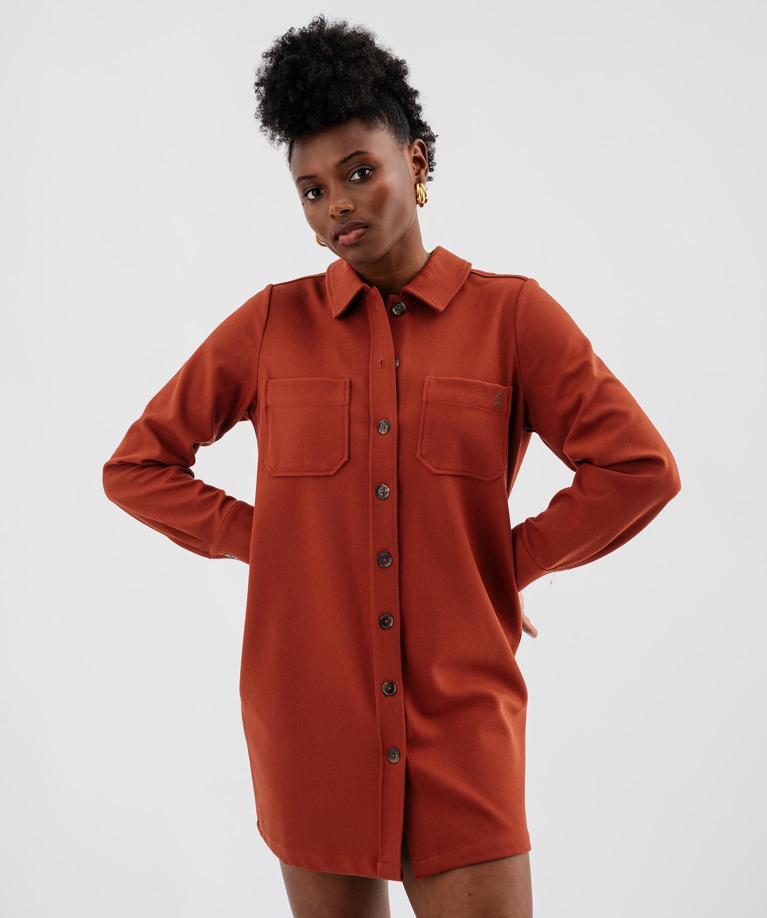Robe chemise courte en maille sergée femme - LuluCastagnette - 38-40/M - rouge fonce - LULUCASTAGNETTE