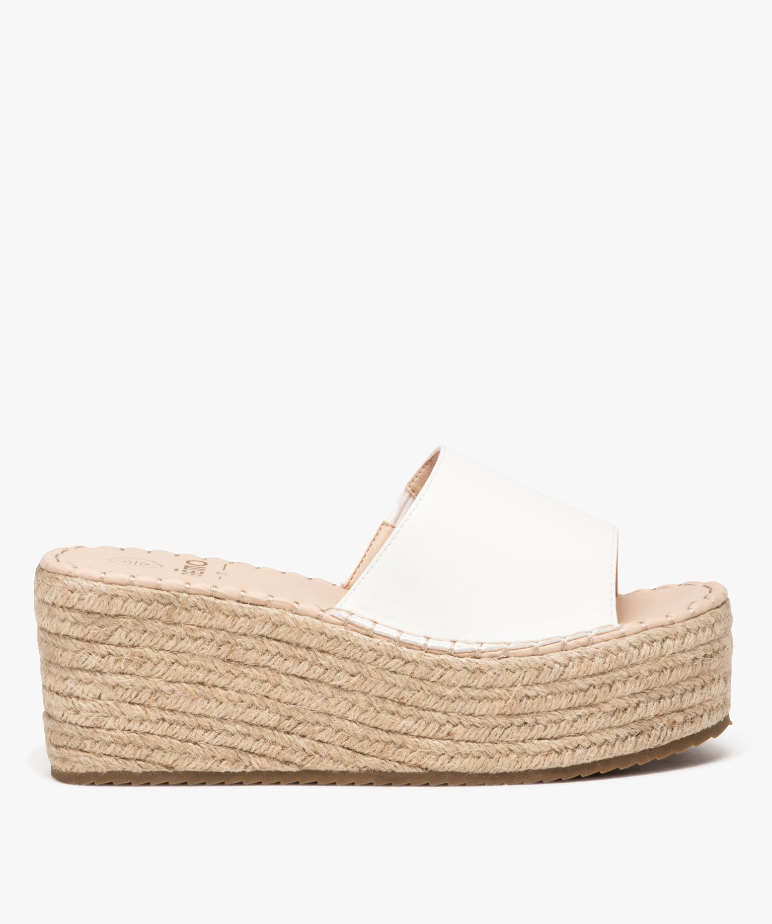 Mules femme à talon compensé en corde dessus uni - 40 - blanc - GEMO