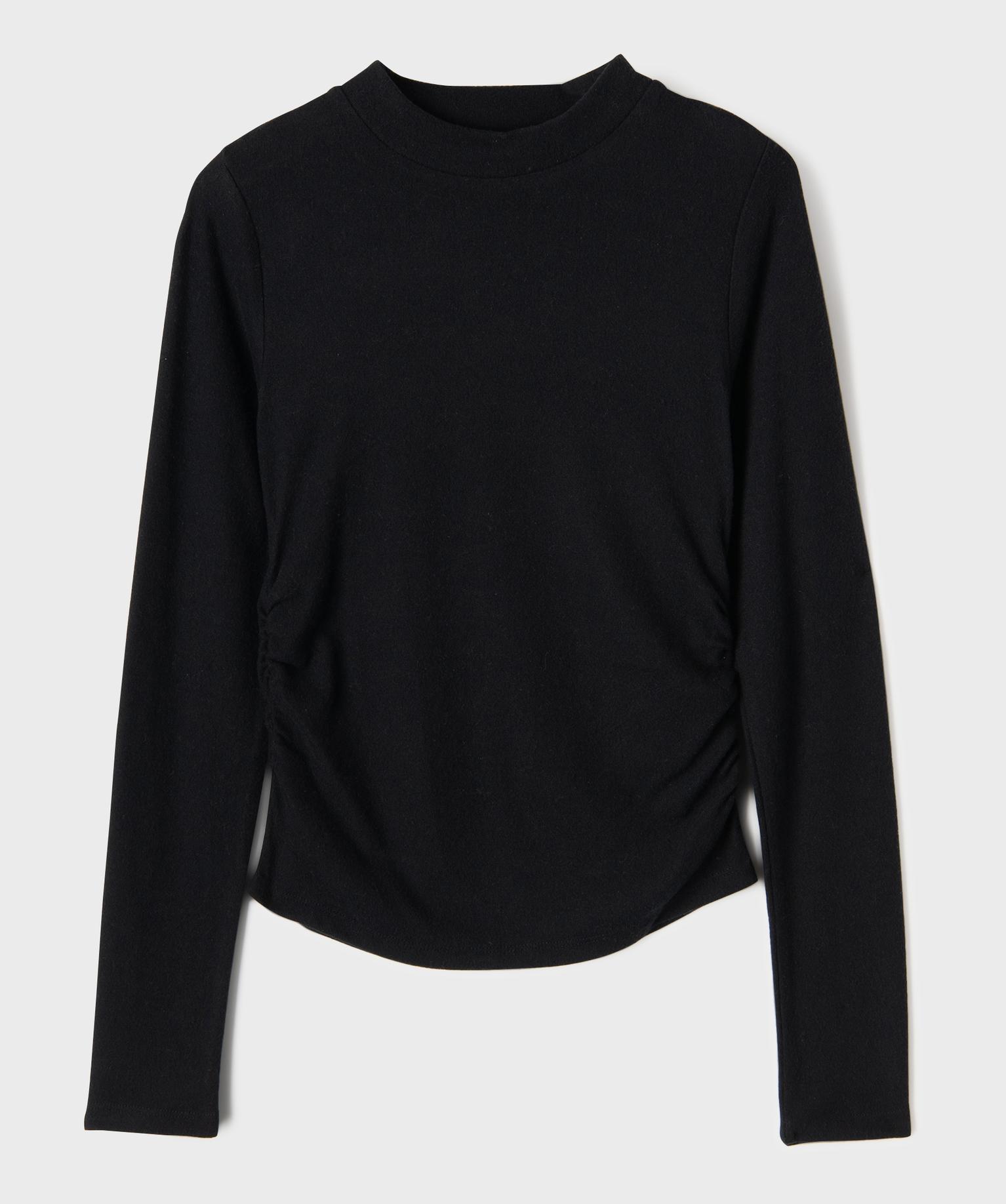Tee-shirt manches longues en maille douce et extensible fille - 14A/XS - noir standard - GEMO
