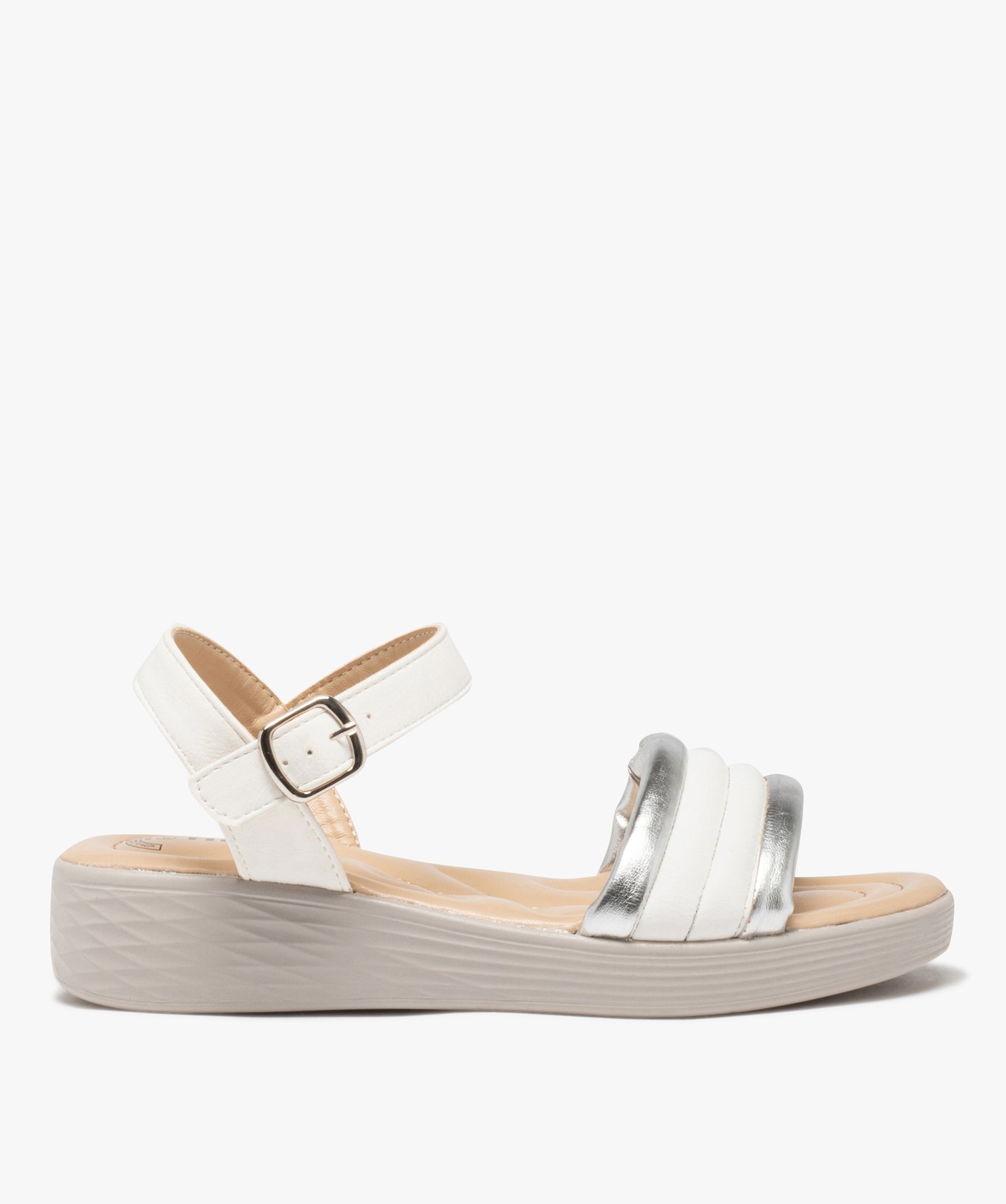 Sandales à brides fantaisie et talon compensé texturé femme - Hobiz - 39 - blanc - HOBIZ