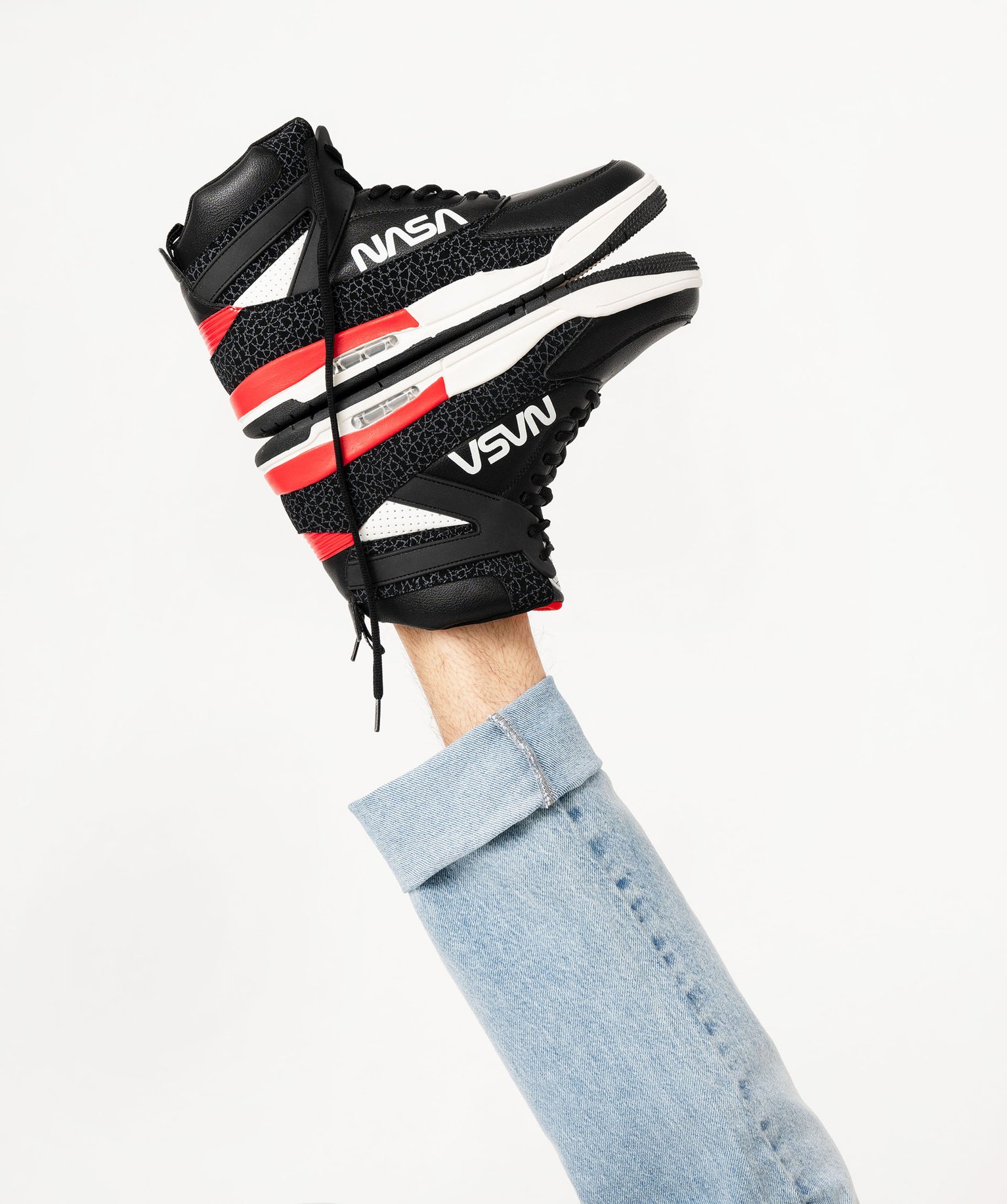 Baskets homme mid-cut à lacets avec semelle à bulle d'air - NASA - 44 - noir vif - NASA