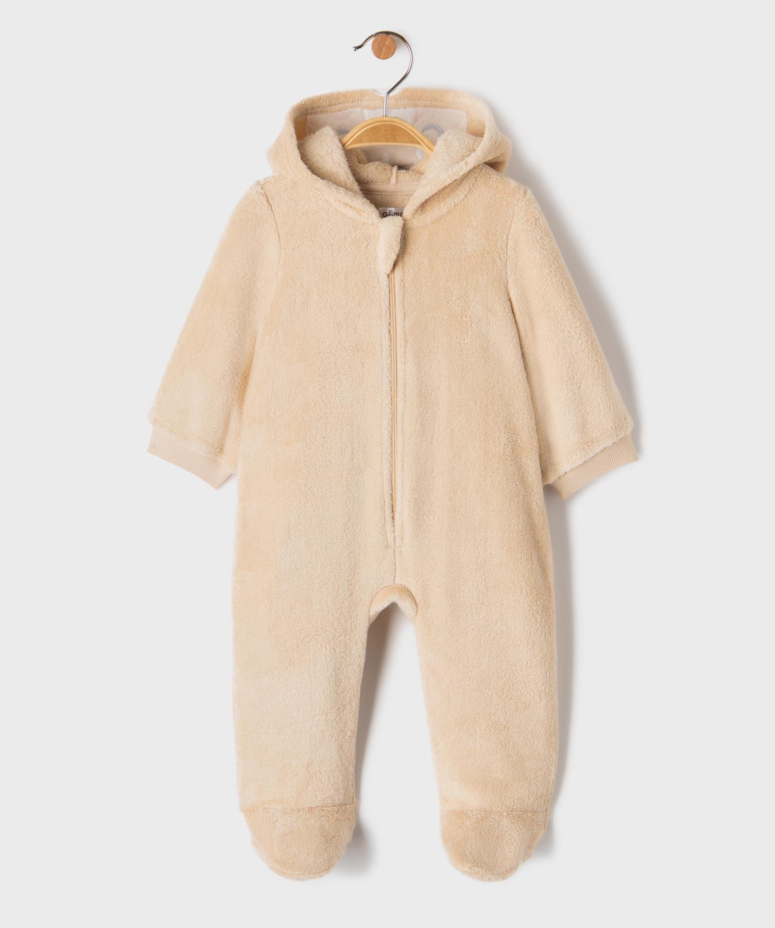 Combinaison pilote en velours à capuche imprimée bébé - 1M - marron standard - GEMO