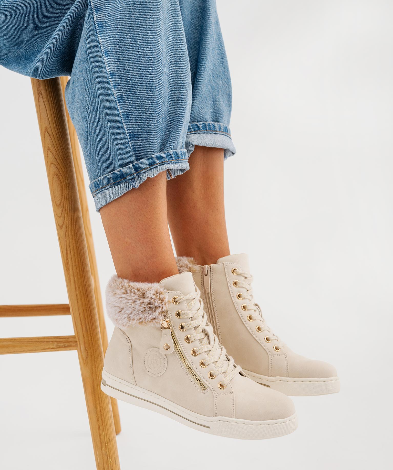 Baskets montantes avec col en fourrure imitation femme - Valentina Baldano - 39 - beige clair - GEMO