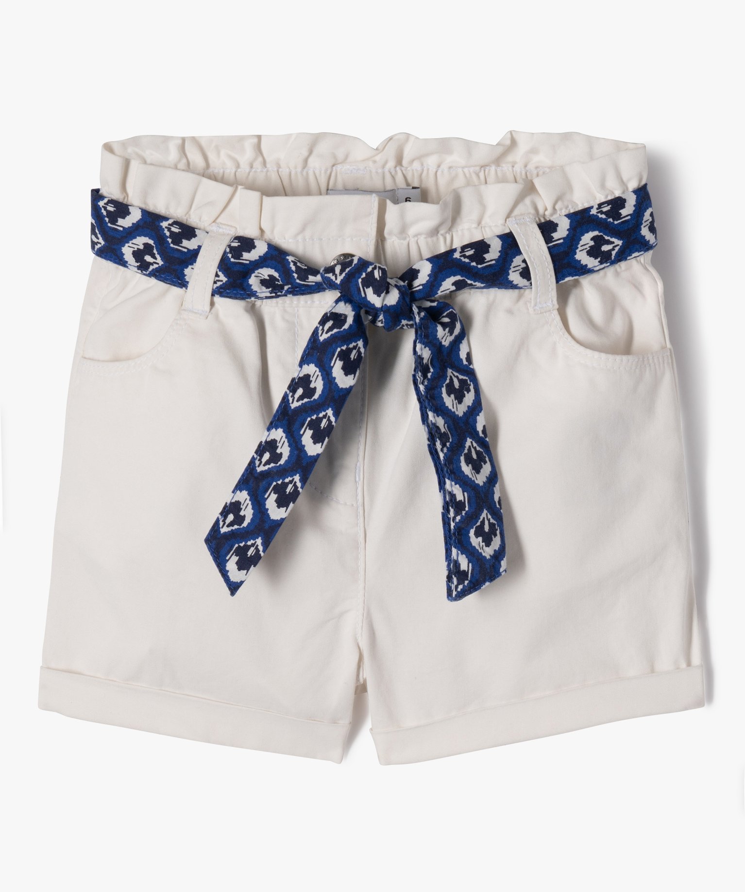 Short en toile de coton taille haute avec ceinture à nouer fille - 12 - ecru - GEMO