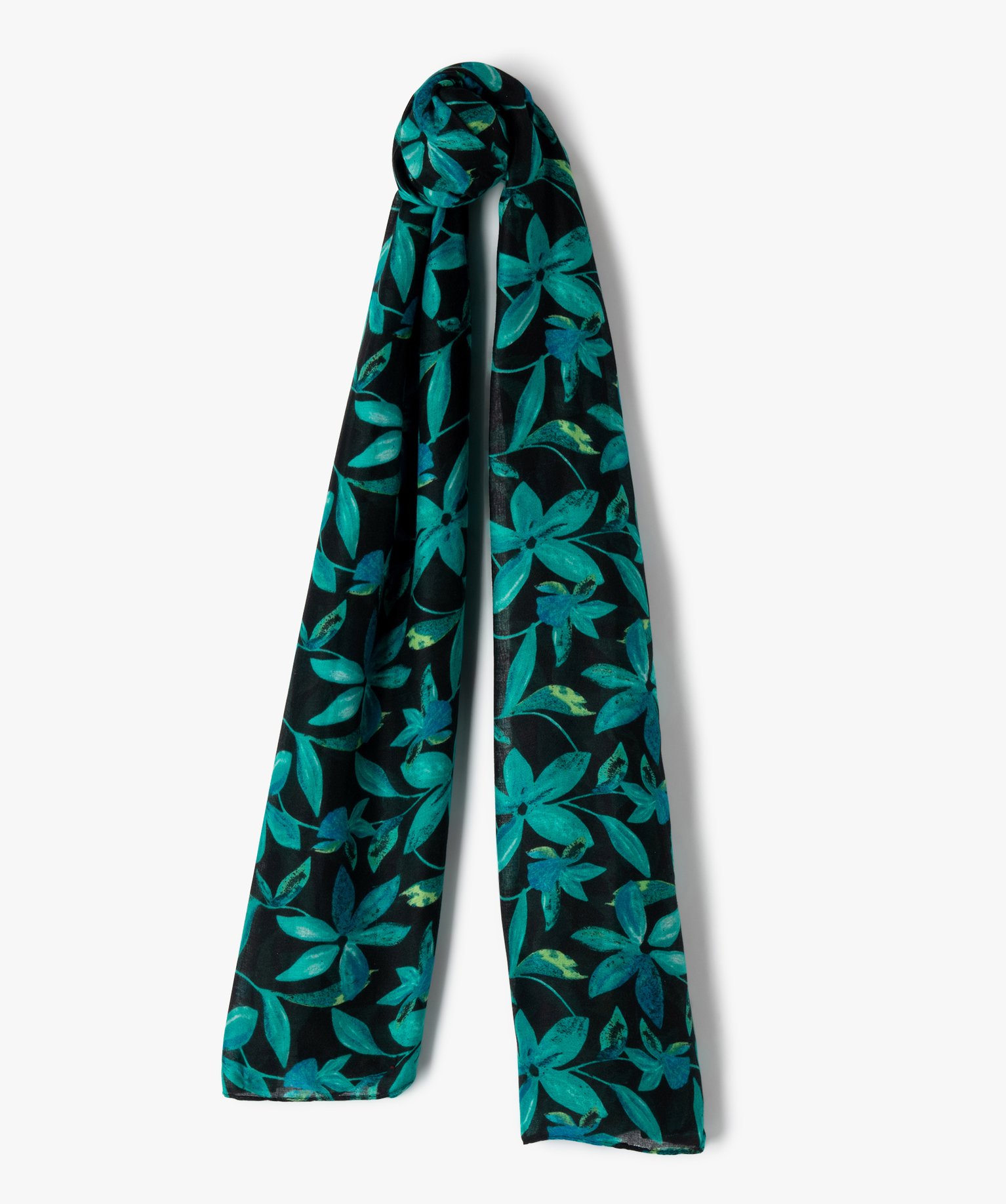 Foulard rectangle en voile fleuri femme - TU - bleu - GEMO