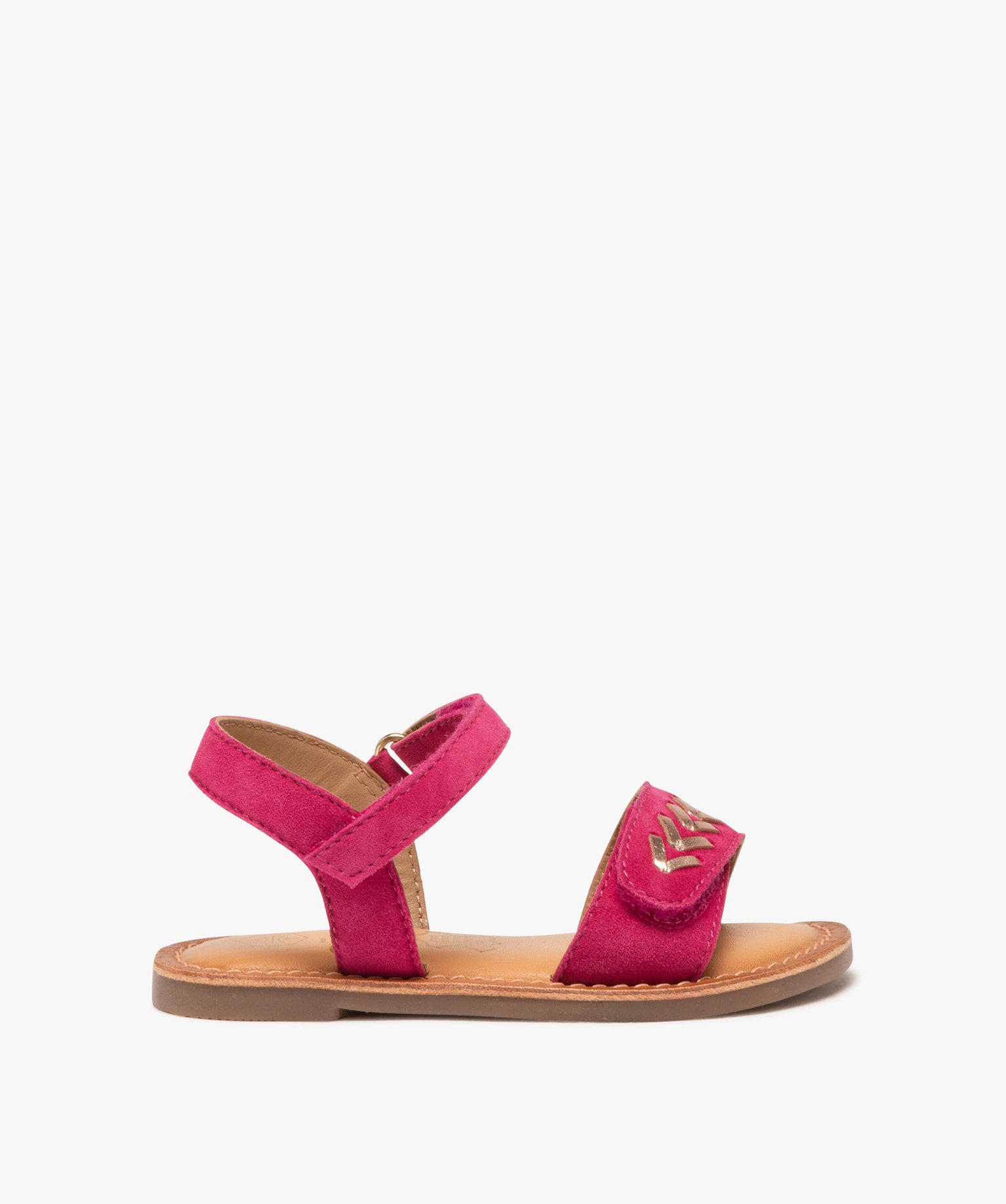Sandales fille en cuir suédé et à scratch avec détail brillant - 25 - rose - GEMO