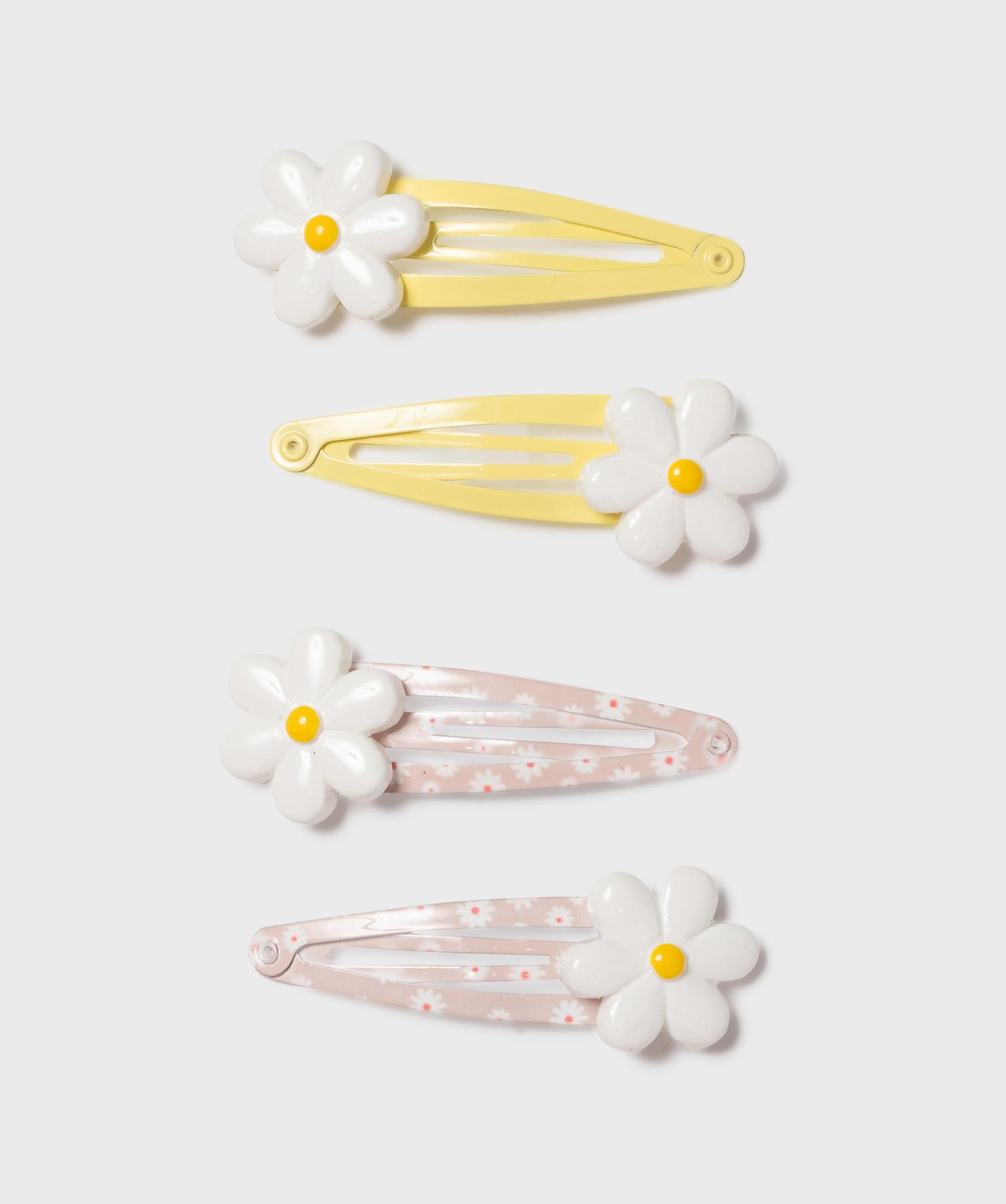 Pinces à cheveux clic clac fantaisie (lot de 4) - TU - jaune - GEMO