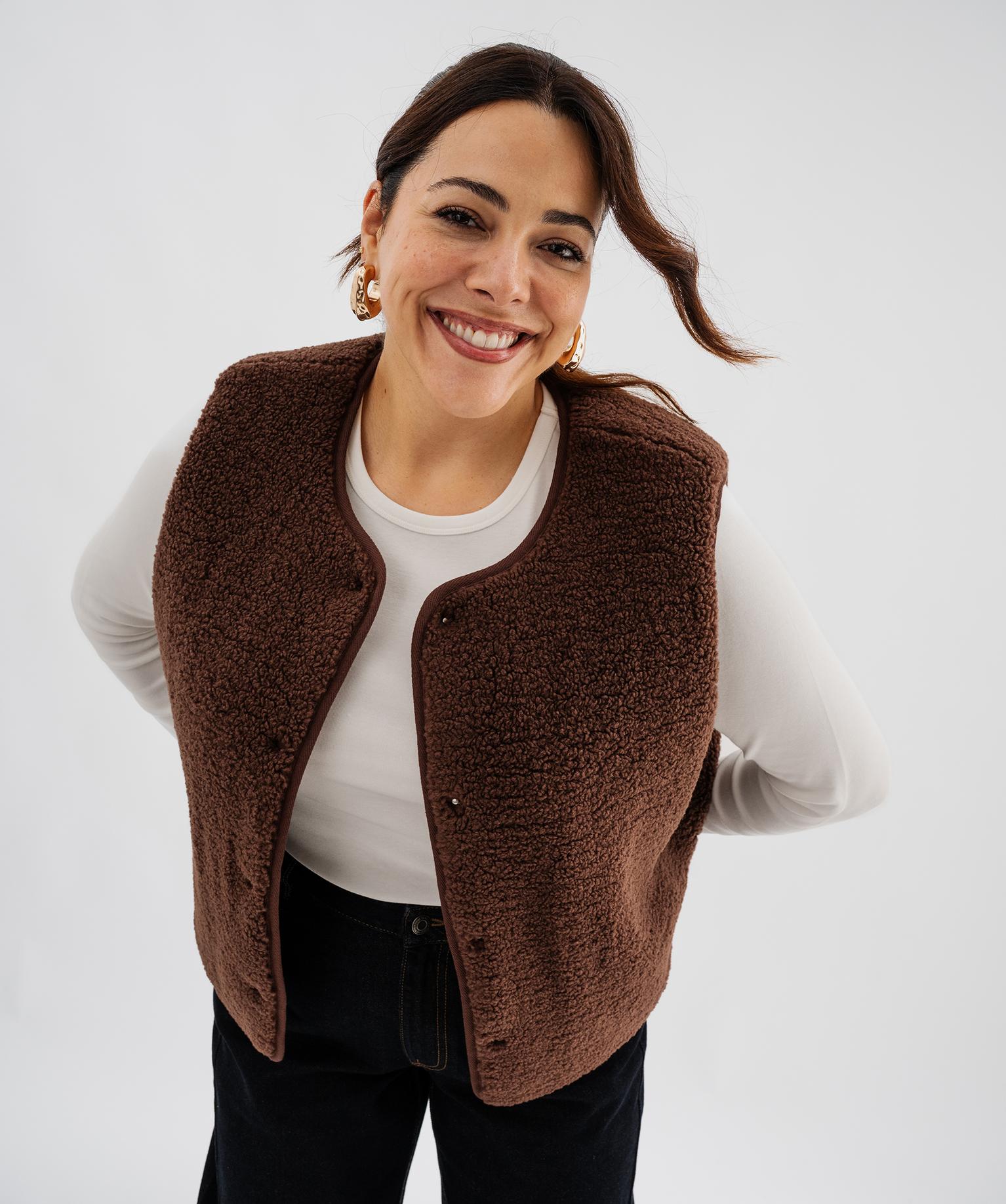 Gilet sans manches réversible femme grande taille - 50-52/XXL - marron - GEMO