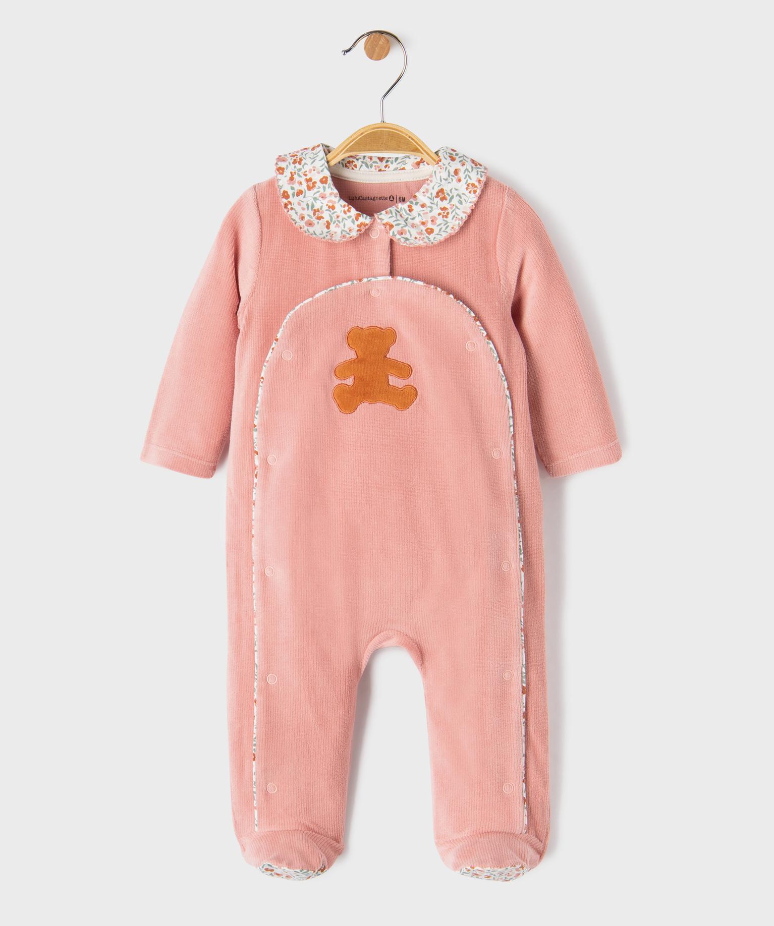 Pyjama en velours côtelé ouvert devant bébé fille - LuluCastagnette - 6M - rose standard - LULU CASTAGNETTE G4G D