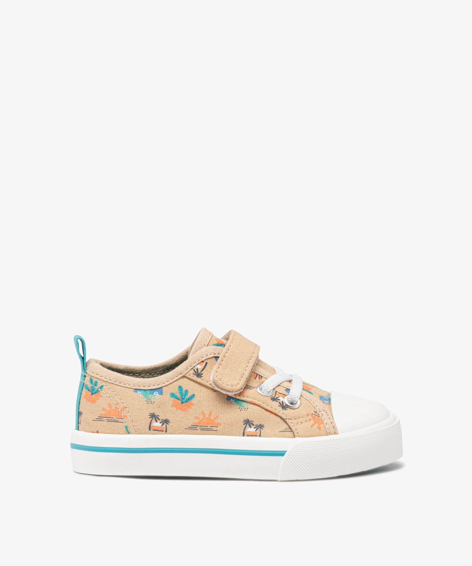 Baskets en toile imprimée avec scratch et lacets élastiques garçon - 31 - beige - GEMO