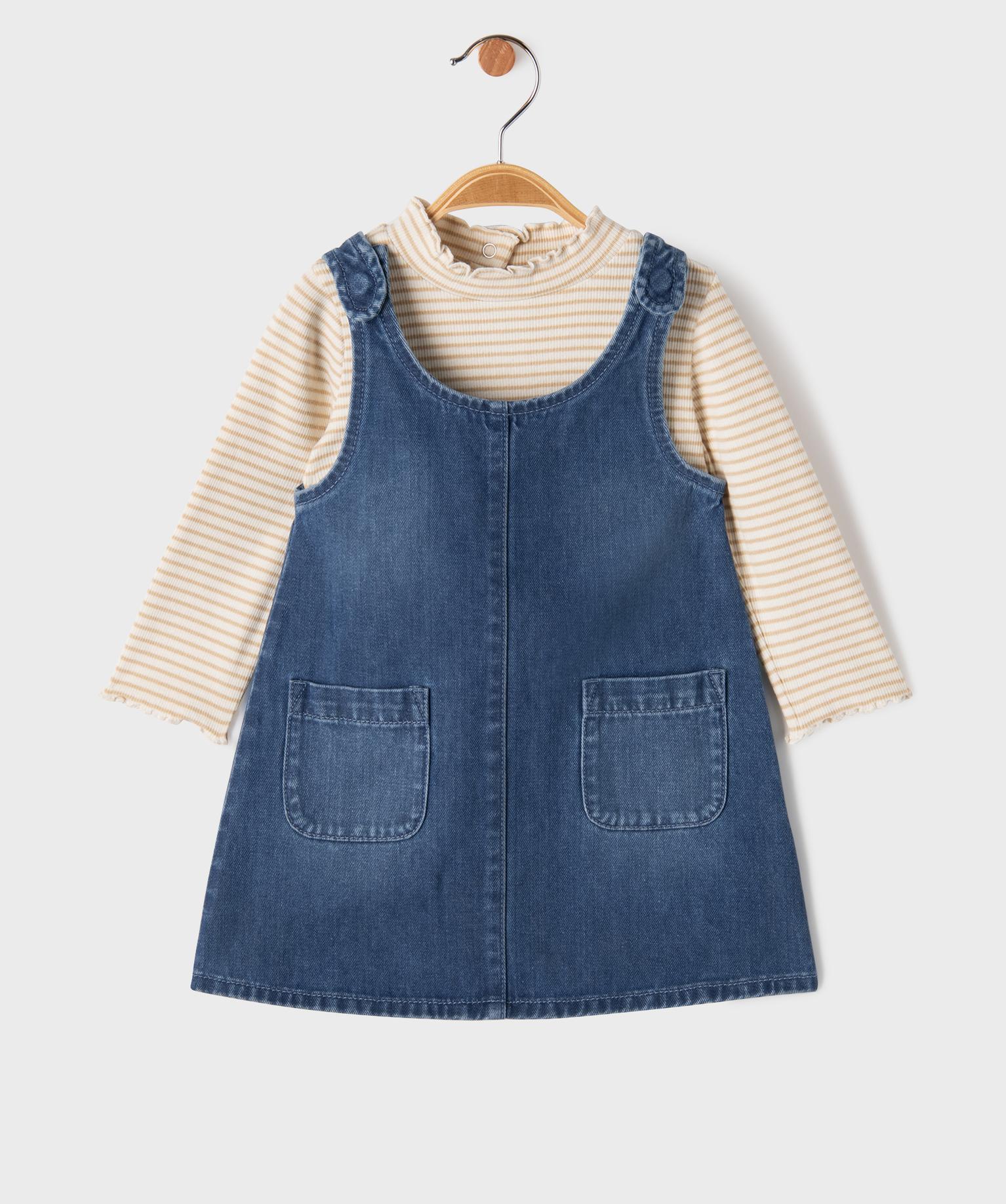 Ensemble robe en jean + tee-shirt manches longues bébé fille - GEMO Ensemble robe en jean + tee-shirt manches longues bébé fille - GEMO