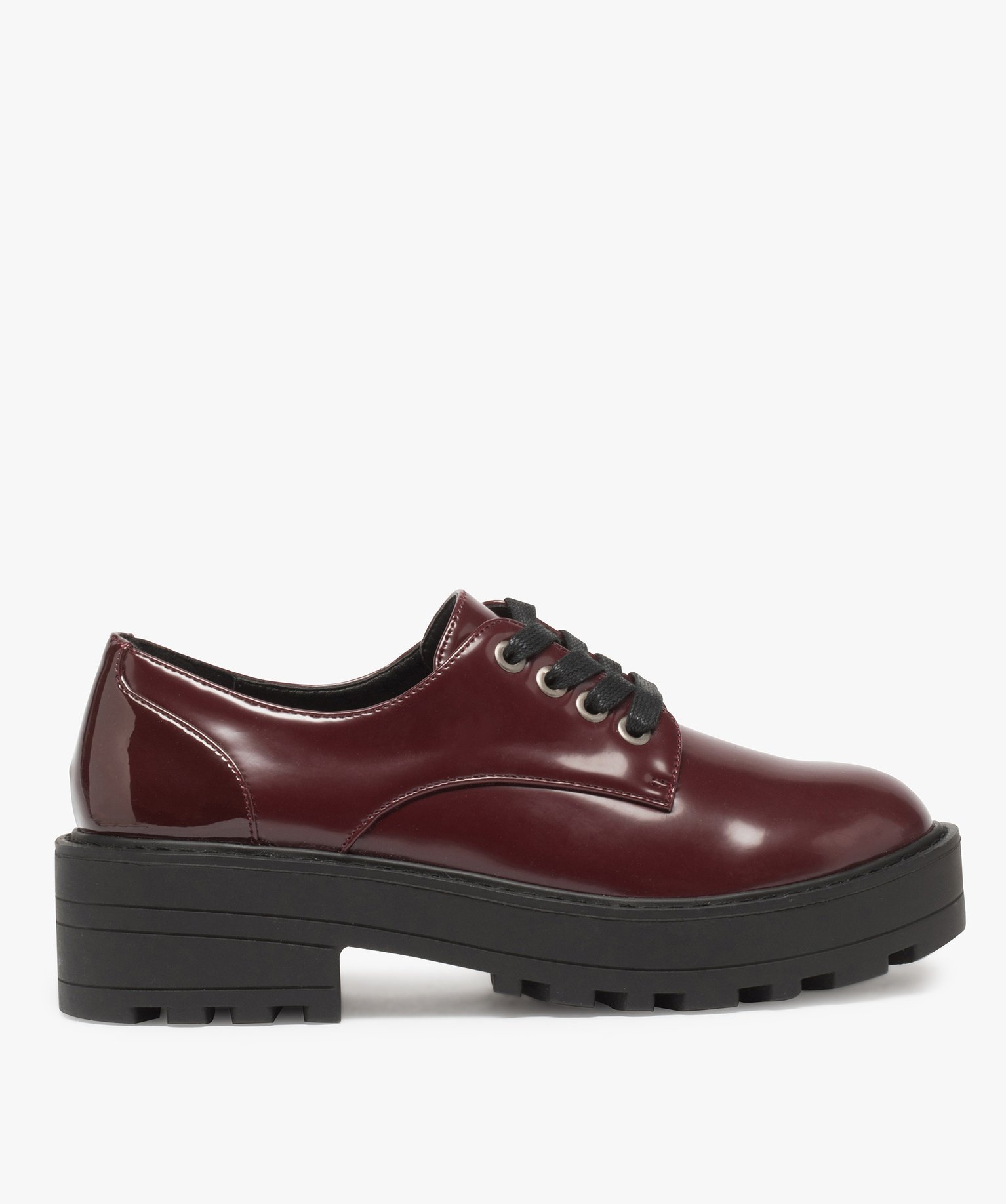 Derbies femme unis et vernis a semelle plateforme crantee rouge fonce GEMO