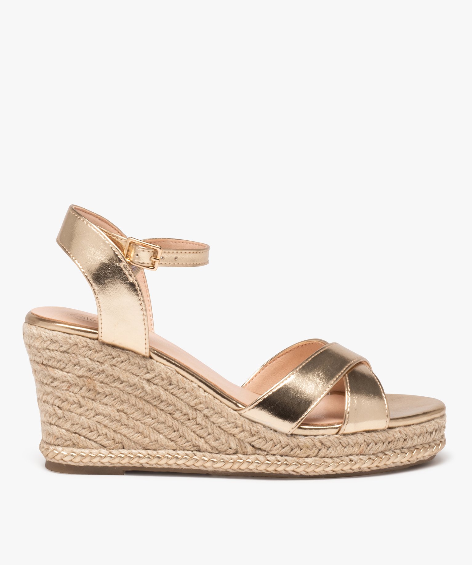 Sandales à talon compensé en corde et brides croisée femme - 41 - GEMO
