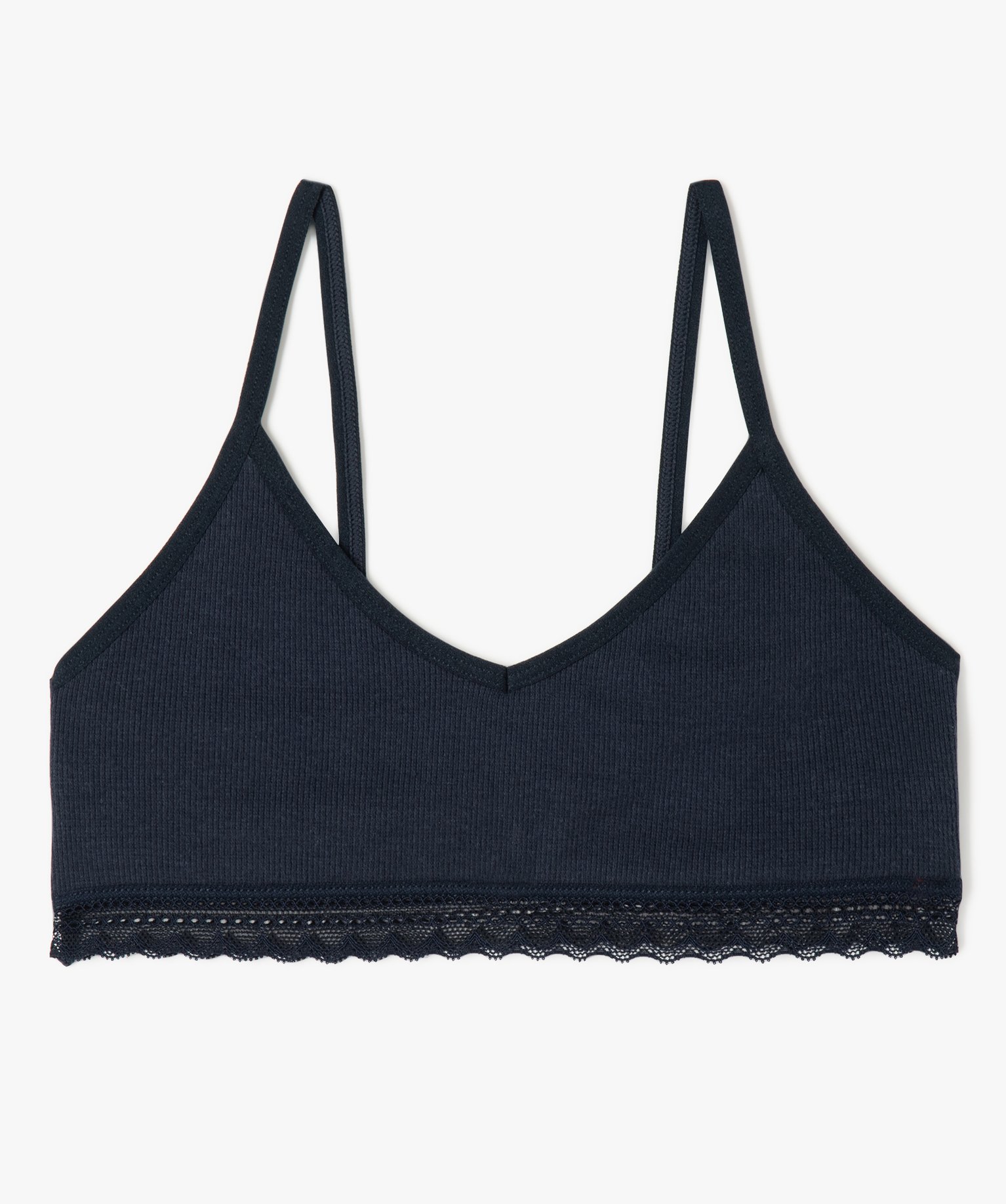 Brassière à fines bretelles en maille côtelée fille - 12/14 - marine - GEMO
