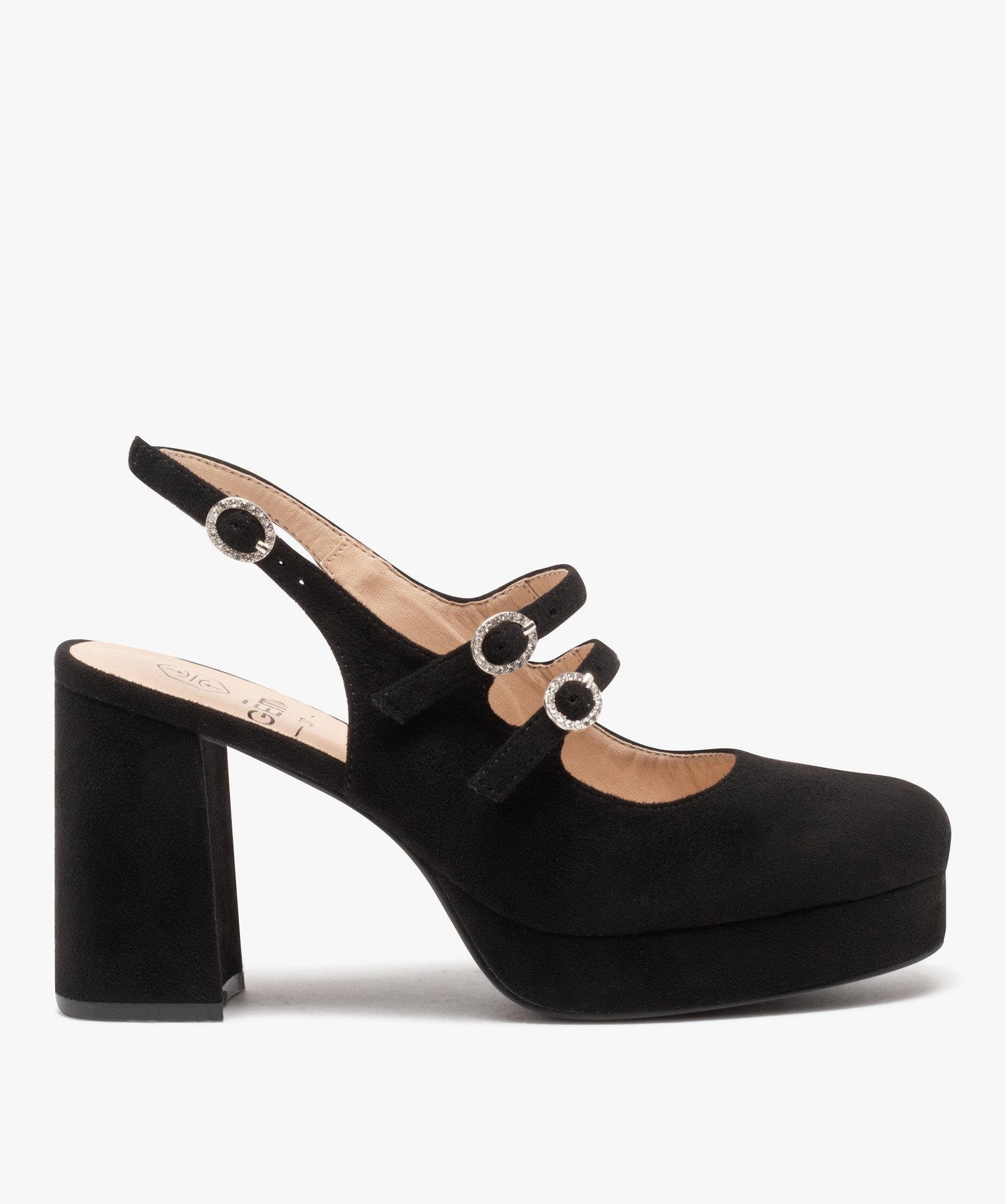 Escarpins femme unis à talon haut carré et brides à boucle - 40 - noir - GEMO