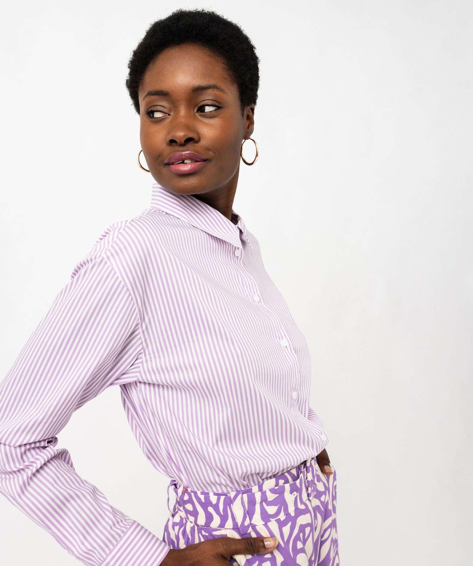 Chemise rayée à manches longues femme - 42 - violet - GEMO